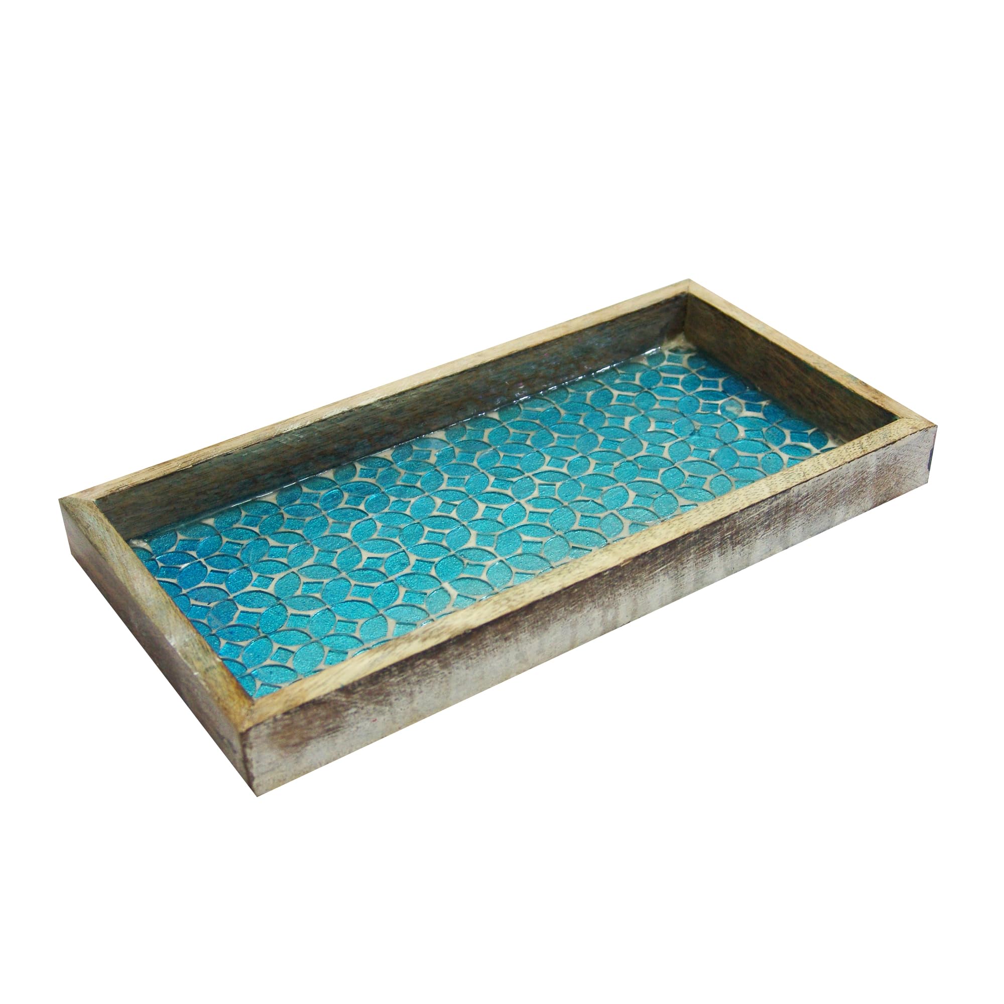 nu steel Wooden Tray, Aqua Mosaic