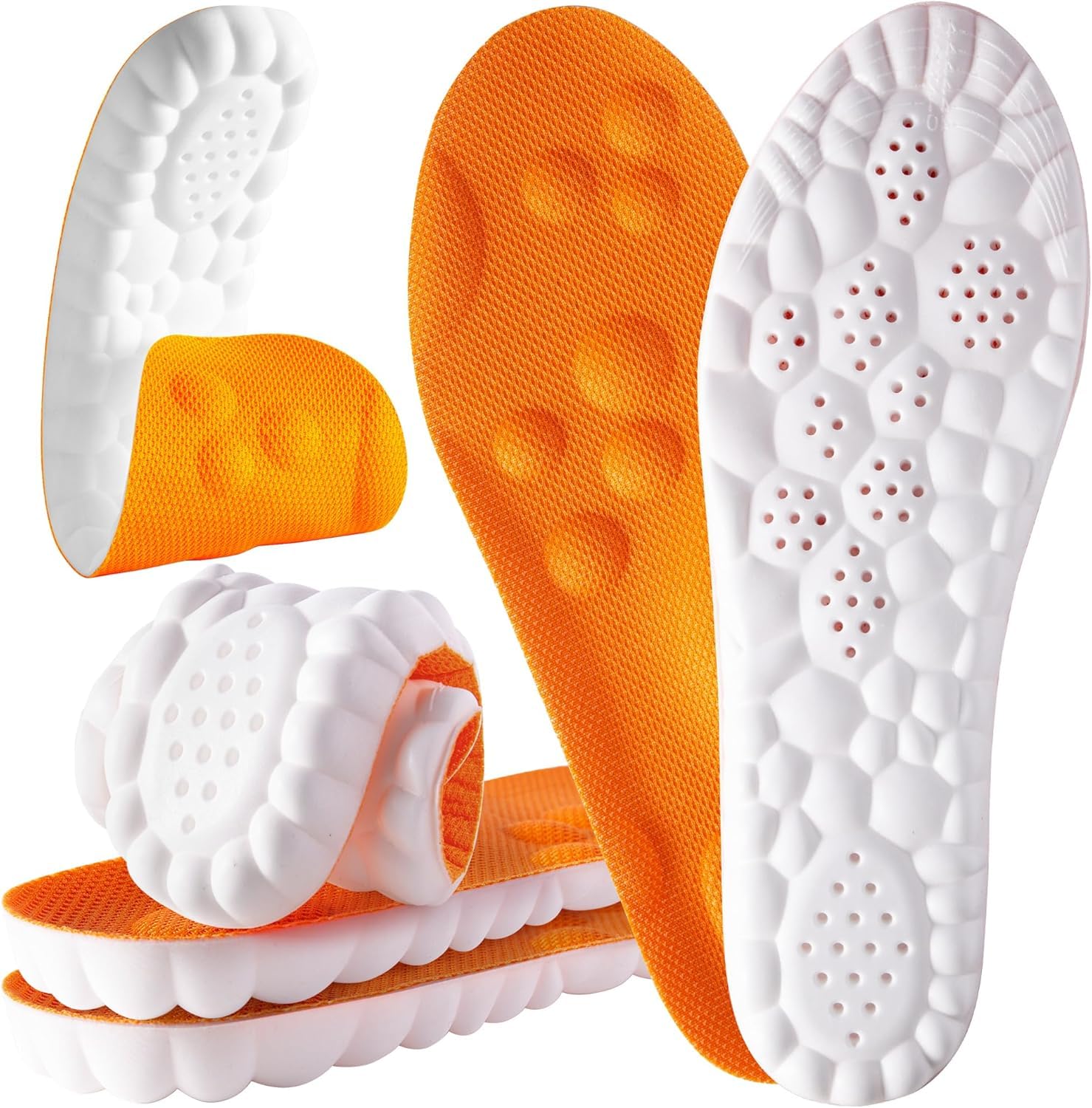 4D Cloud Steppers Insoles for Men and Women - Shock Absorption Inserts, Soft Anti-Fatigue, Memory Foam Insoles for Shoes, Boots &amp; Sneakers (Orange, Men: US 7-10/ Women: US 8.5-12)
