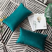 Vista 234 de 2 fundas para cojín decorativo de terciopelo con pompones