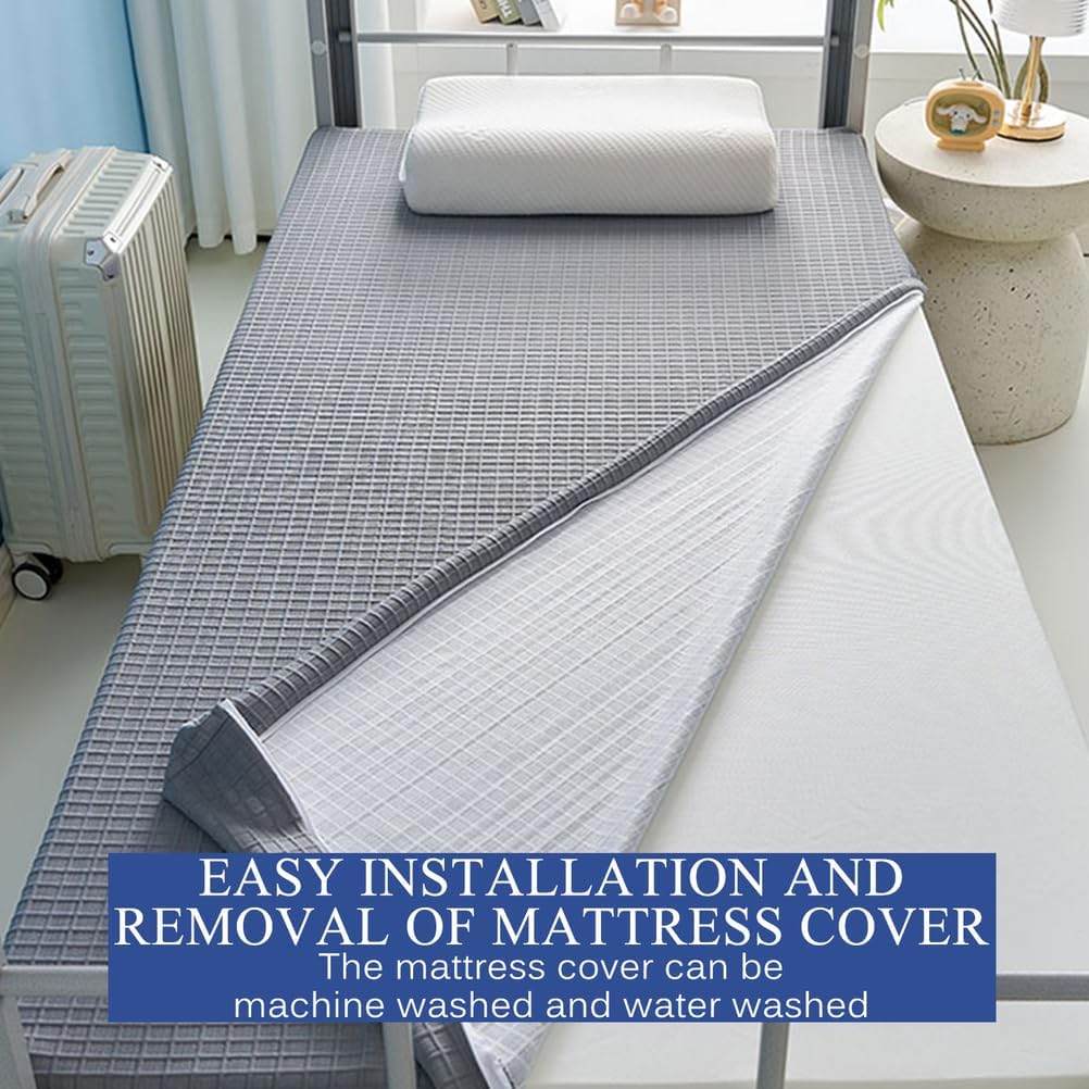 Blue/4.5cm,150x200cmQUEEN, Floor Mattress Topper Japanese Futon Mattress Topper with Knitted Fabric Mattress Cover Thick 4.5Cm/7Cm Foldable Tatami Mat Sleeping Bed Pad for Dormitory Camping