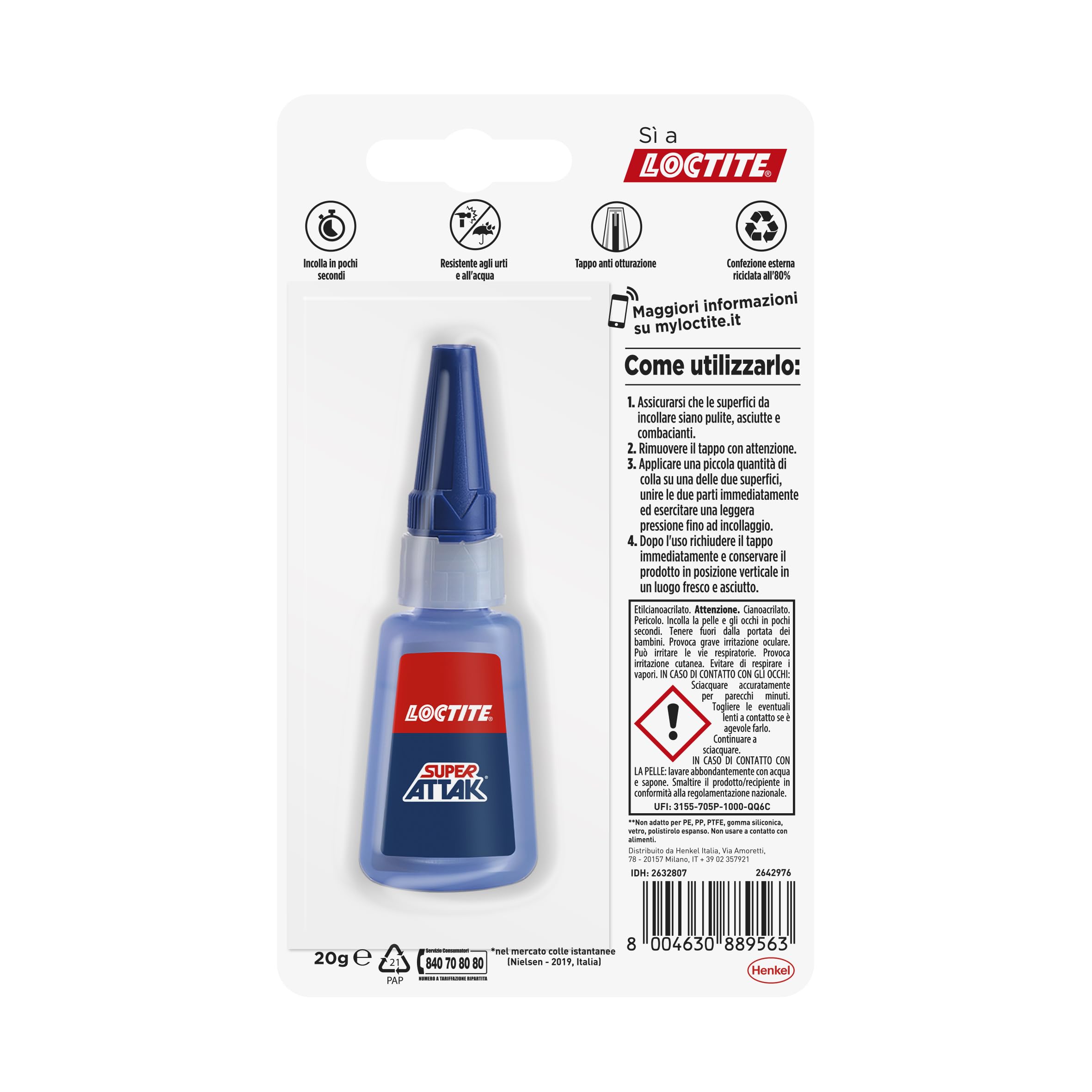 Loctite Super Attak XXL 20g, Colla liquida trasparente per applicazioni precise, Colla attaccatutto forte e resistente, Adesivo per legno, plastica, gomma, metallo, 1x20g