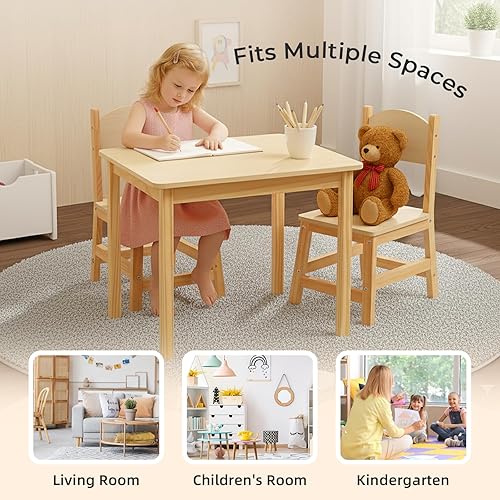 Miniatura 3 de Juego de mesa y sillas de madera para niños, escritorio impermeable, fácil de limpiar, borde liso, juego de sillas de mesa ideal para comer,
