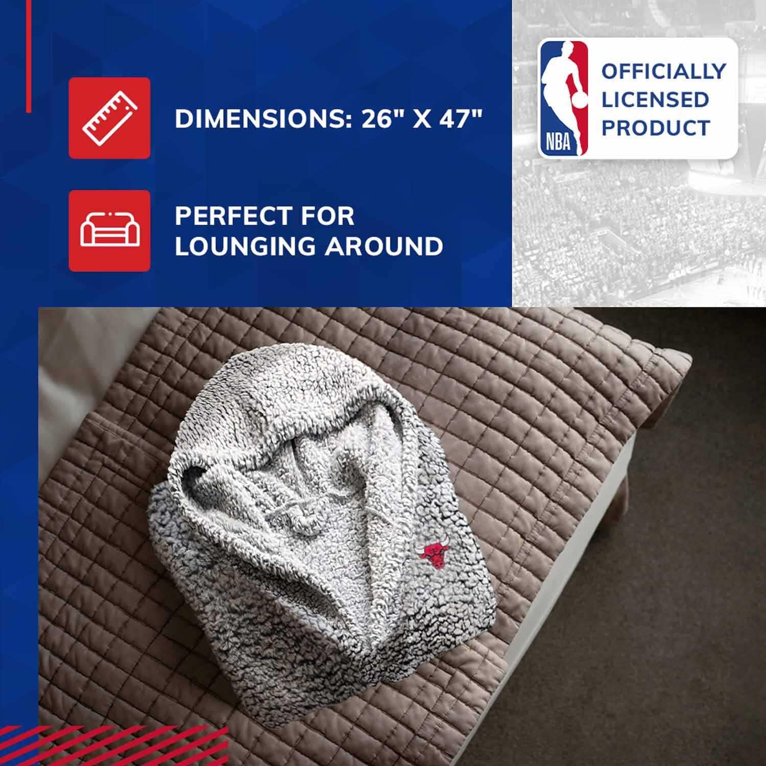 Northwest NBA Adult Plush Hooded Robe with Pockets - 100% Polyester Sherpa Blend - Machine Washable - Relaxation & Style (Chicago Bulls - Gray, One Size) - Image 5