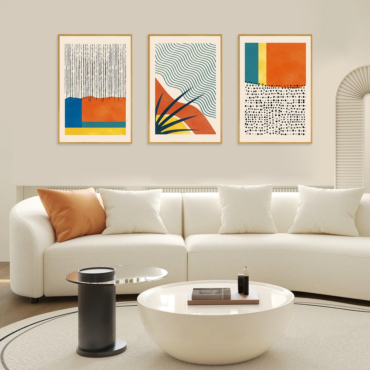 CHDITB Large Framed Boho Canvas Wall Art Set, Mid Century Modern Wall Decor, Bohemian Geometric Line Painting, Colorful Art Print for Living Room, Bedroom, Dinning Room, Office, Bathroom - 16"x24"x3