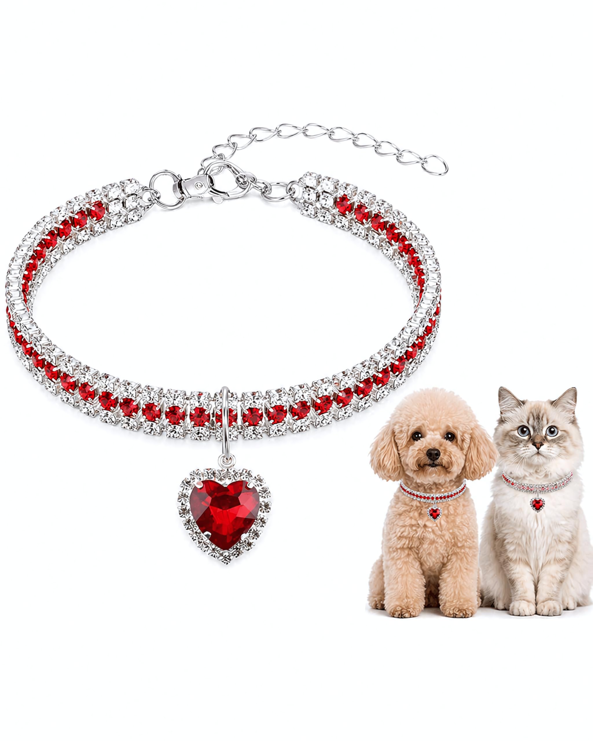 Collar de perro con diamantes de cristal de 3 filas ajustable para mascotas pequeñas