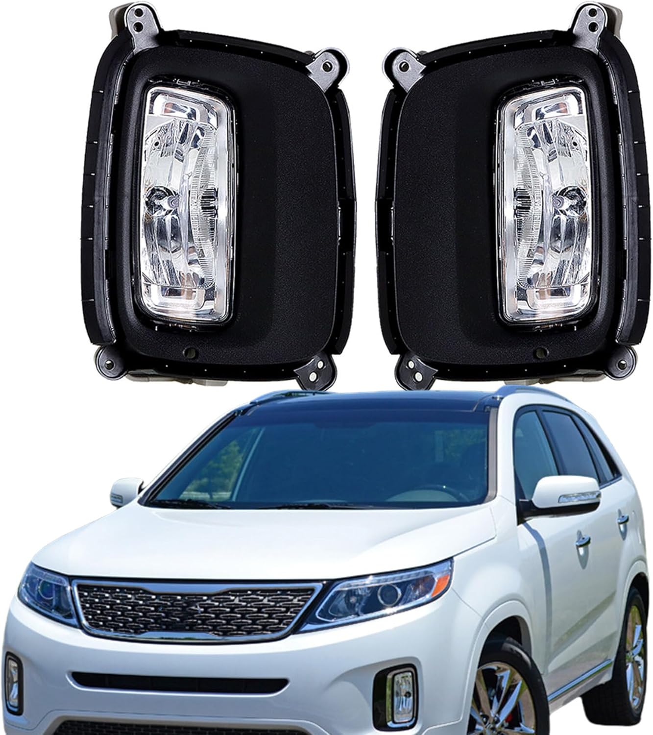 Silscvtt Fog Lights Replacement for Kia Sorento 2014 2015 Clear Lens with Bulbs Bezel Front Driving Fog Light Left+Right Side