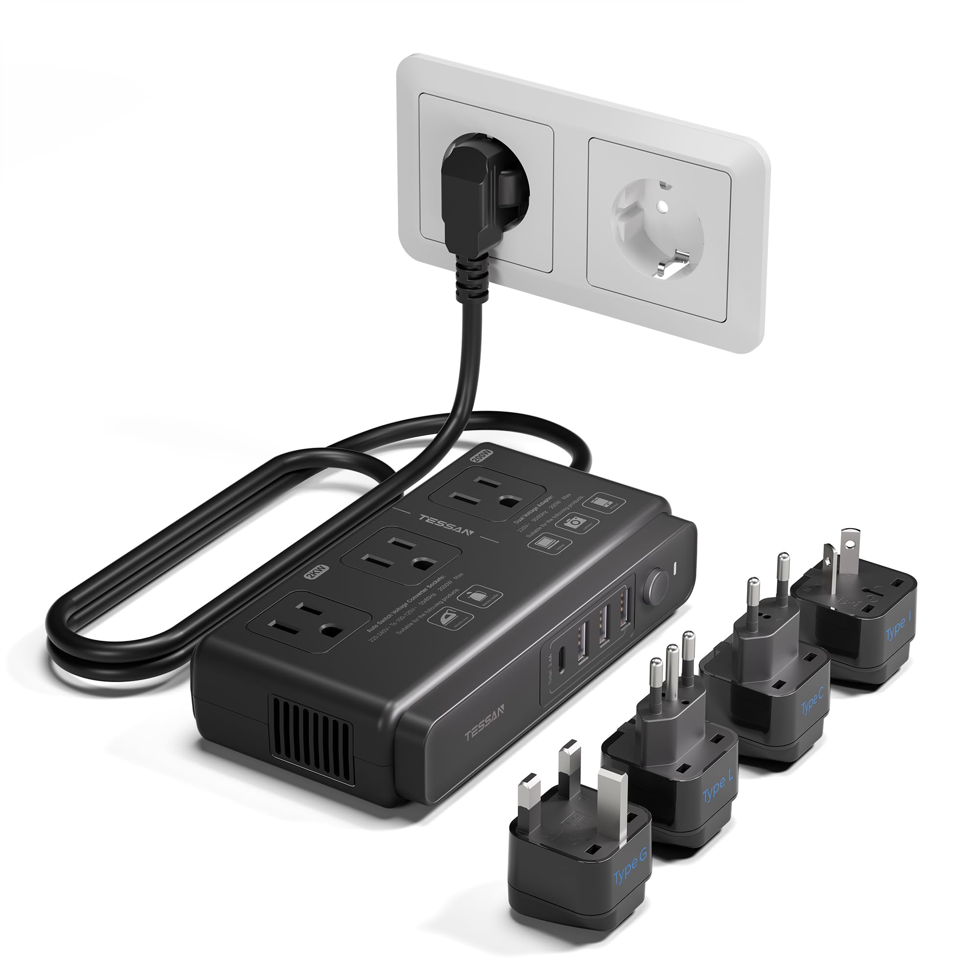 Amazon.co.jp: TESSAN 変圧器 海外旅行用 220vから100v 電圧変換器