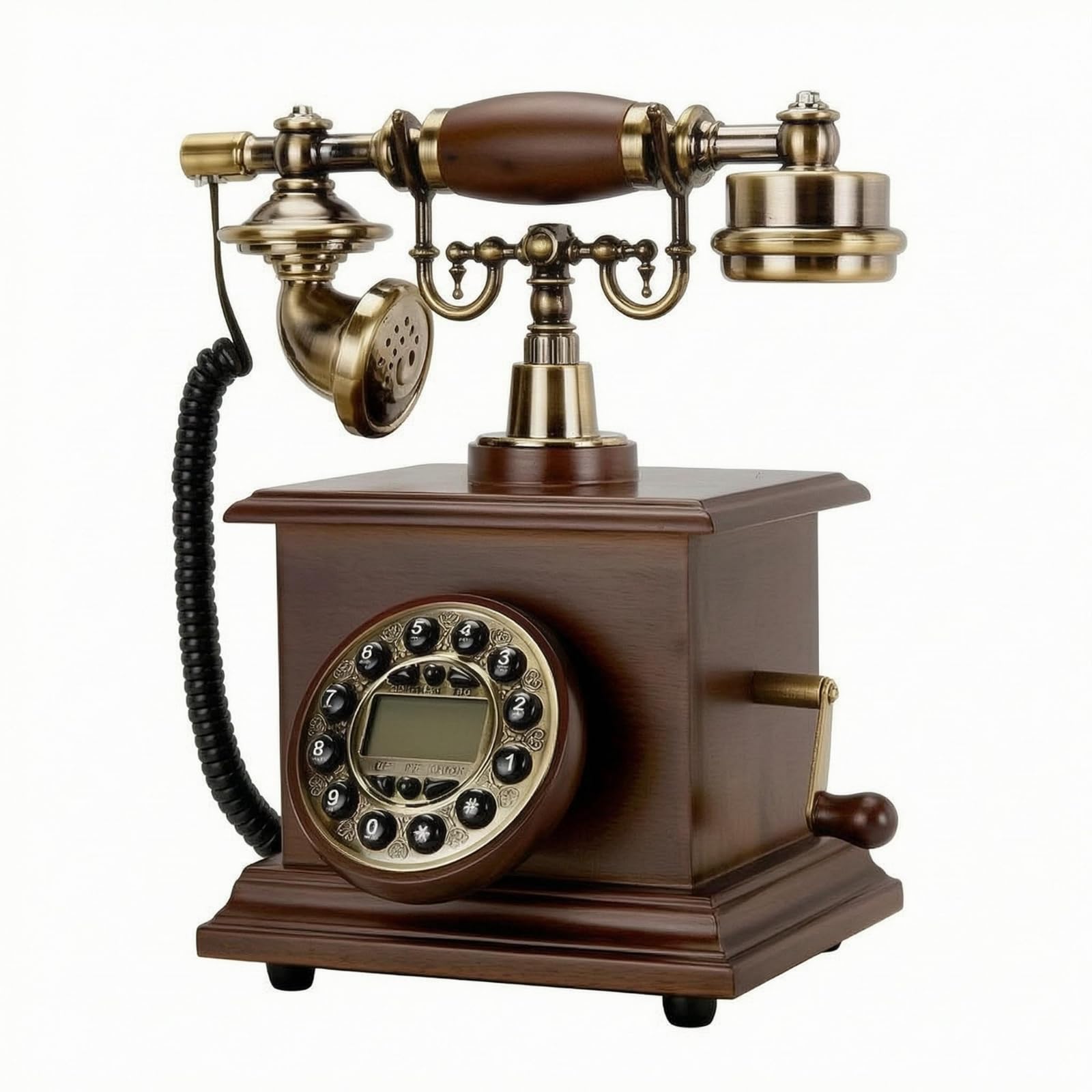 Teléfono Retro de Escritorio con Panel Dial Vintage Soporte Auricular y Cable en Espiral sin Batería de Números Adecuado para Hogar Recepción, Marrón