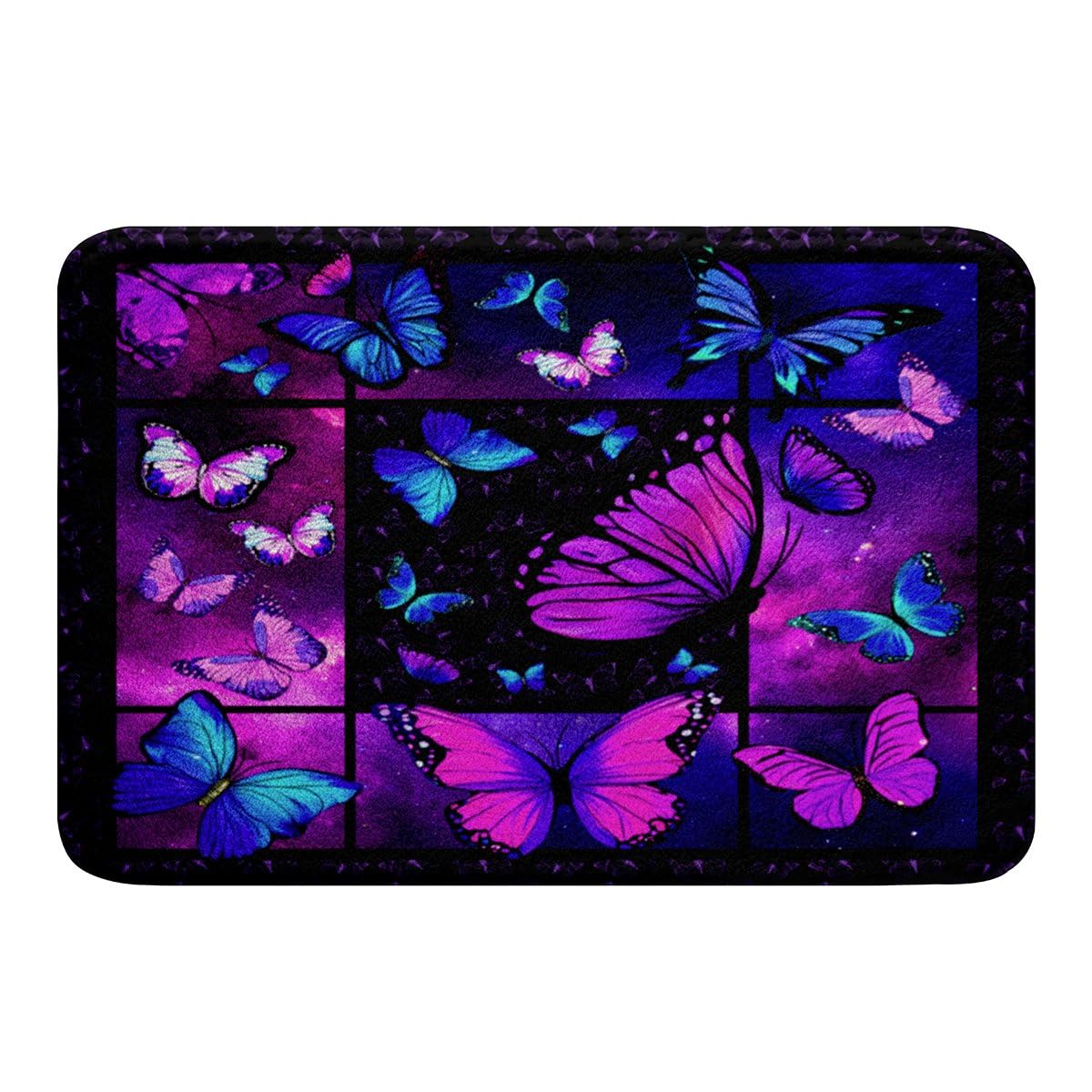 Erosebridal Butterfly Bath Mat 20"X32" Purple Galaxy Bathroom Rug Blue Butterflies Door Mat for Girls Teens Women Bedroom,Psychedelic Gorgeous