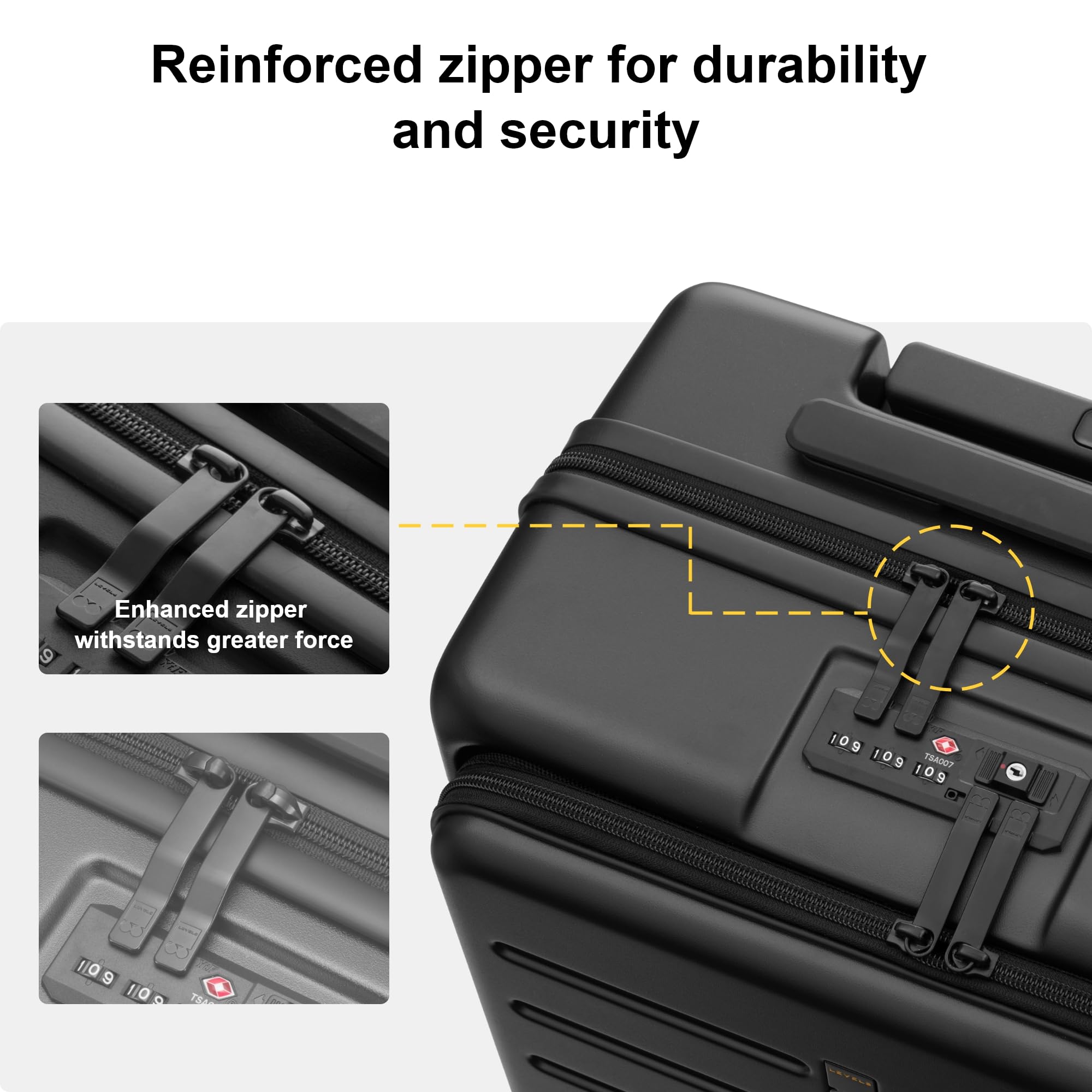 LEVEL8 Road Runner Carry On Luggage with Front Compartment 20 Inch Lightweight Hard Shell Suitcases with Wheels Airline Approved Tsa Locks for Luggage Black21.46 x 14.57 x 9.45 product thumbnail 8