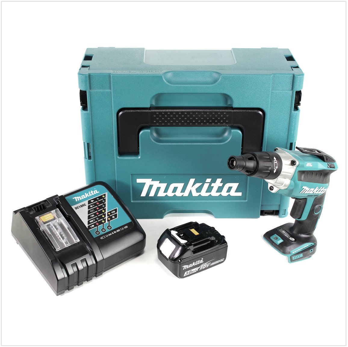 Makita DFS 251 RF1J akumulatorowa wkrętarka do suchej zabudowy 18 V bezszczotkowa + 1 x akumulator 3,0 Ah + szybka ładowarka w Makpac 2