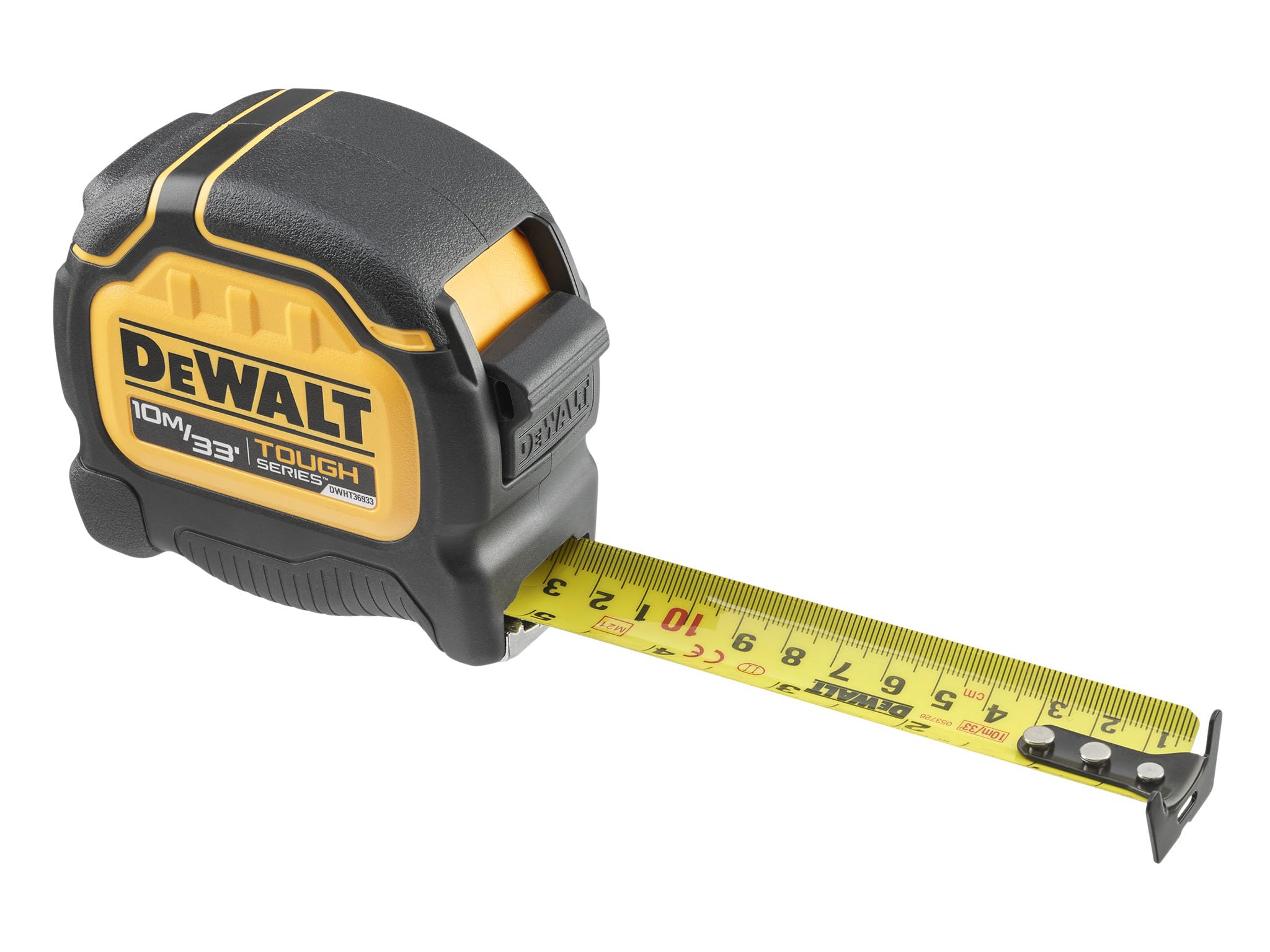DeWALT Mètre ruban Toughseries ™ 10 m (largeur 32 mm) Rip-Shield ; revêtement de lame qui offre une durabilité accrue, boîtier ultra résistant maintient le ruban sûr et sécurisé EC Classe II