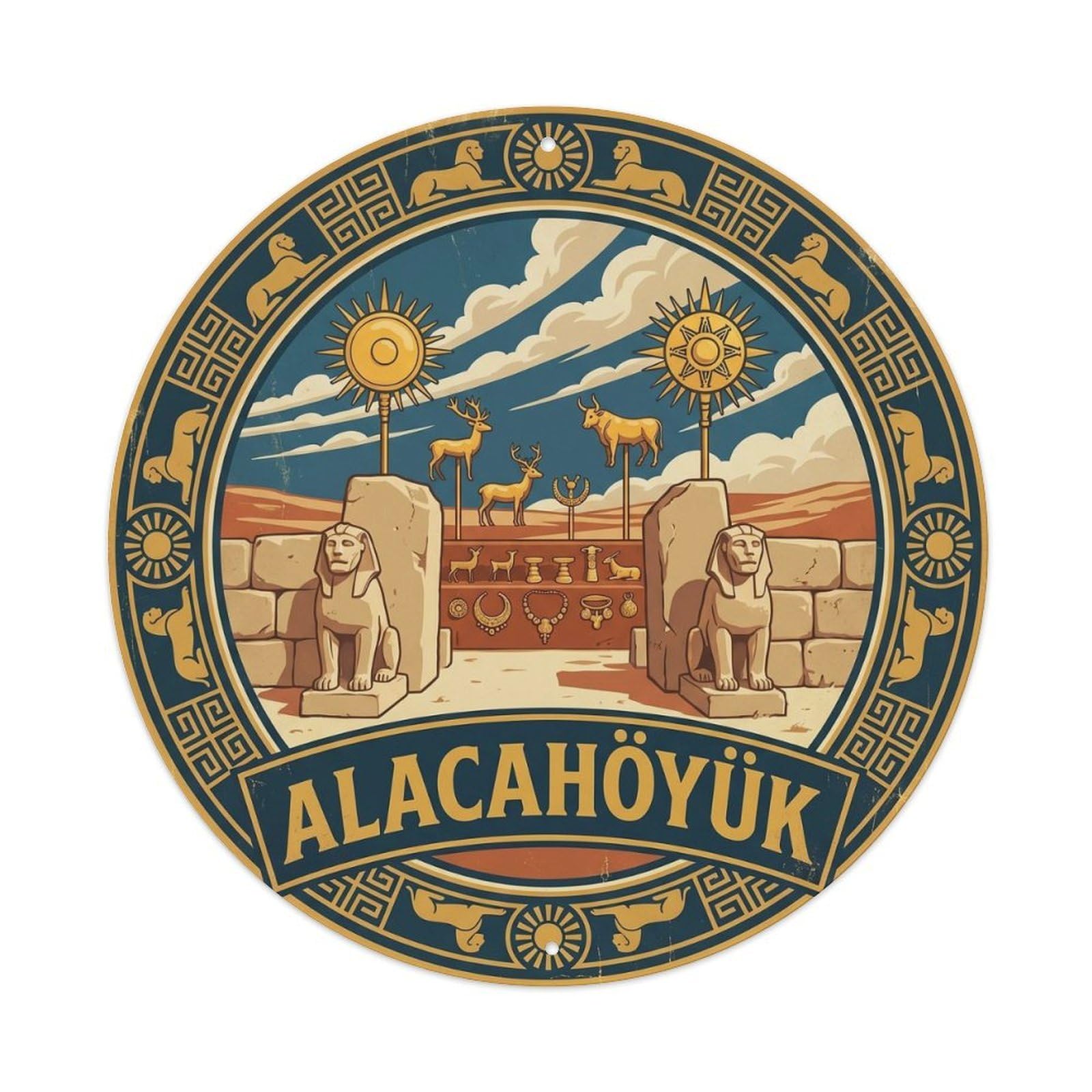 Alacahoyuk Hittite Anatolian Ruins Travel Color Block Metal Tin Sign