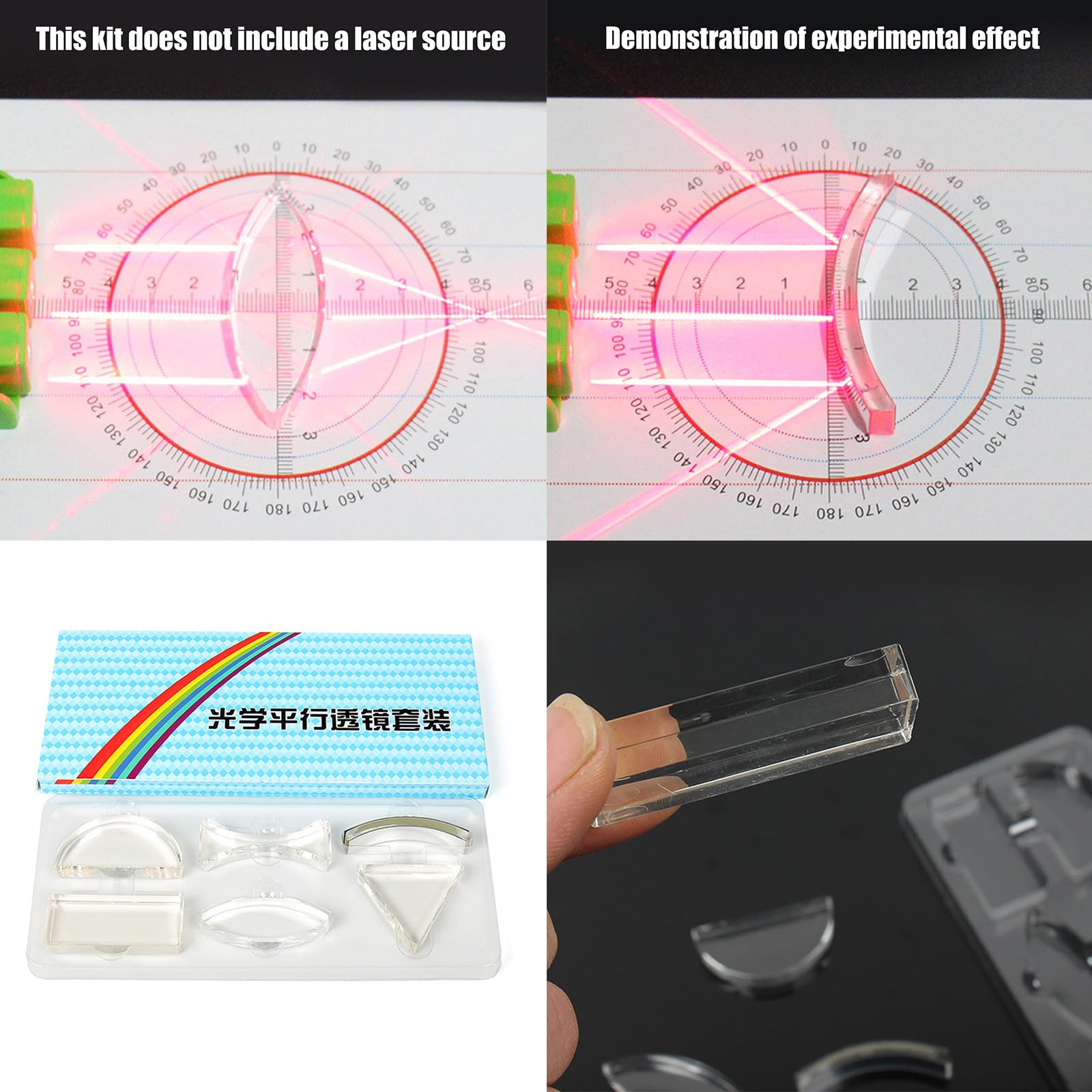 6Pcs Optics Lens Set for Teaching Physics Create Spectrums Rectangle Concave Biconvex Triangular Semicircle Lens