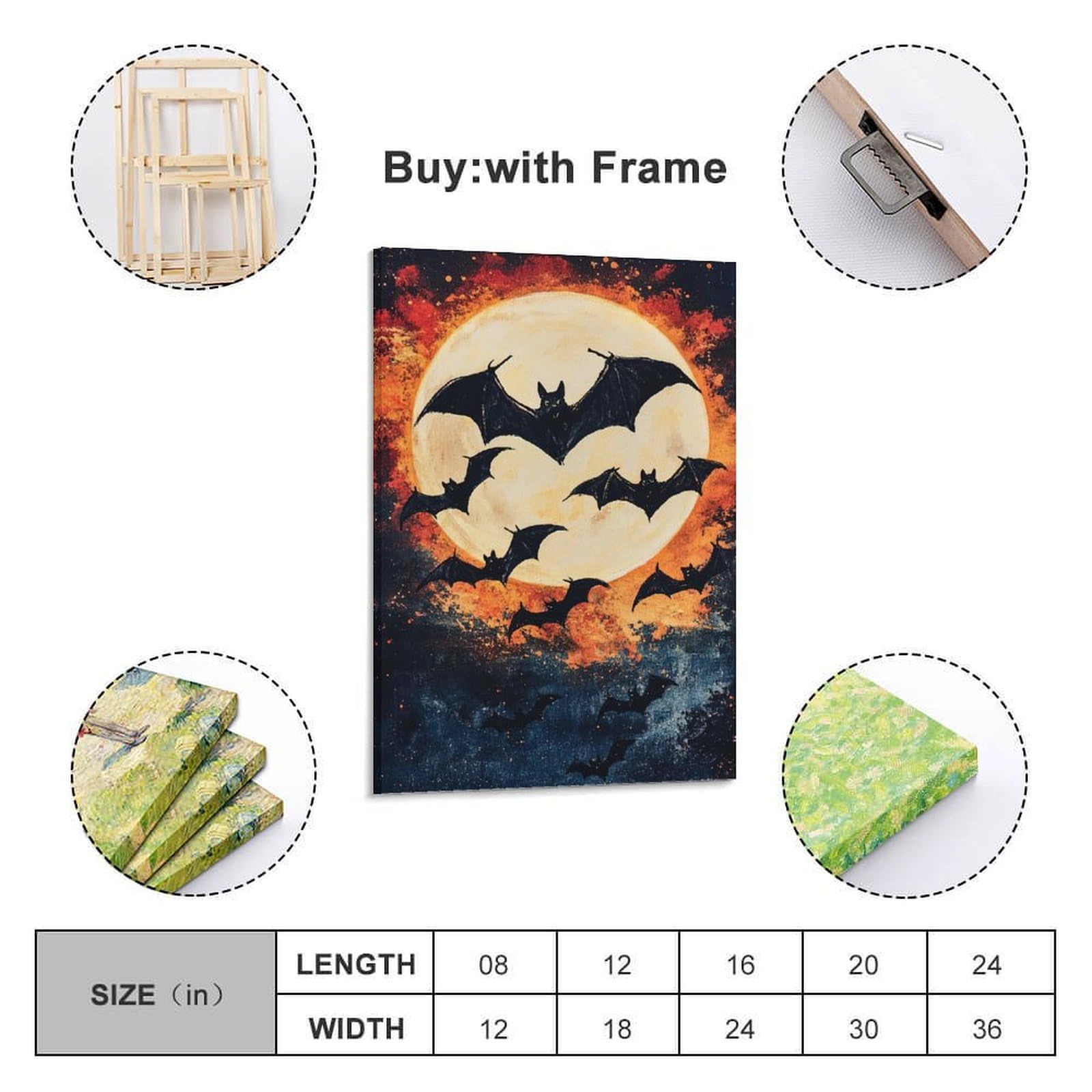 Modern Home Print - Poster da parete su tela, poster di Halloween, con sagoma di pipistrello e sciame al chiaro di luna, con sagoma misteriosa e ha un festival, decorazioni per Halloween, 50 x 75 cm