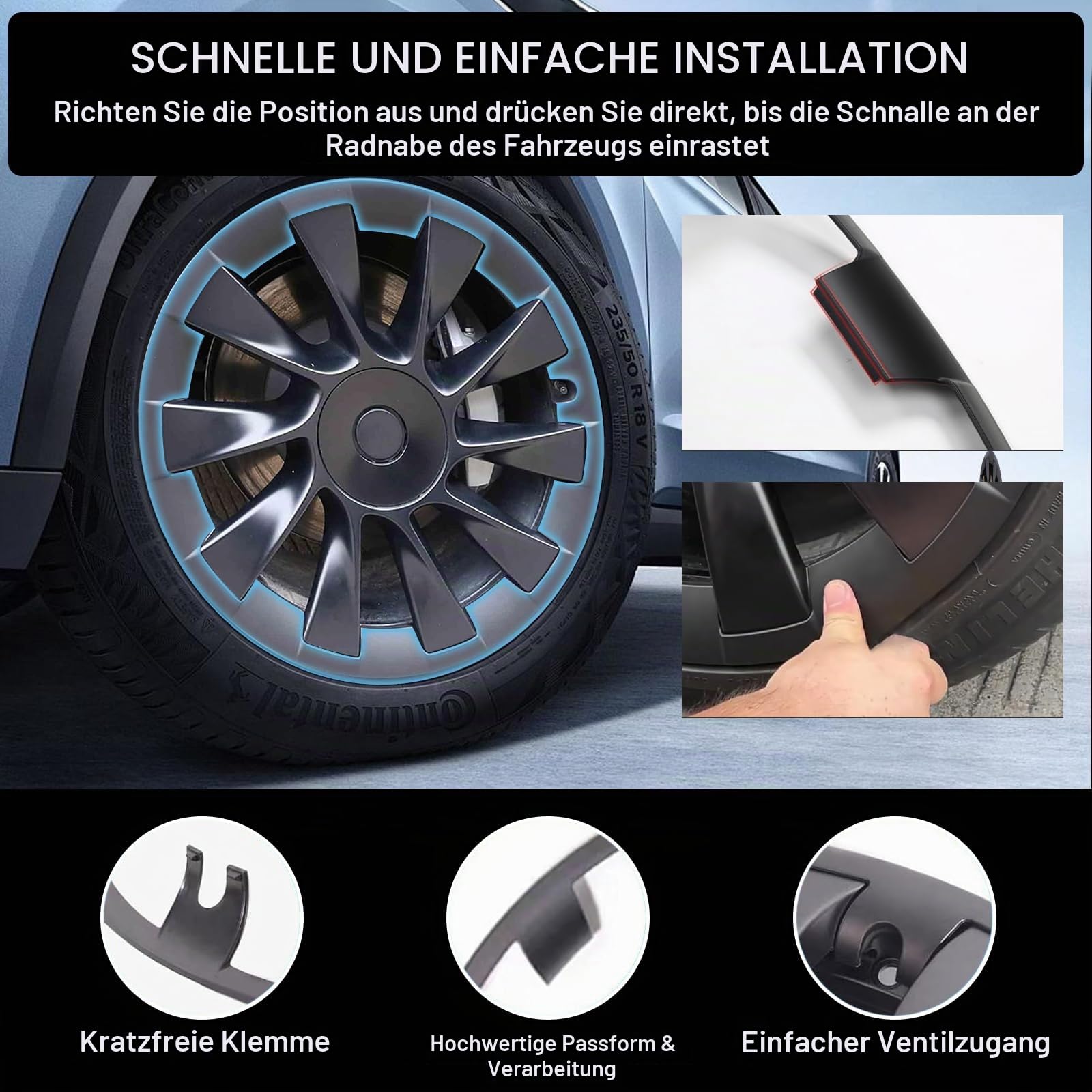 LIROPAU Felgenrand-Schutz Radkappe Räder für Tesla Model Y 20 Zoll Felgenabdeckungen All-in-One-Felgenschutz für Model Y 2019-2024, ABS Felgenschutz, Set mit 4 Felgenschutzs, Schwarz