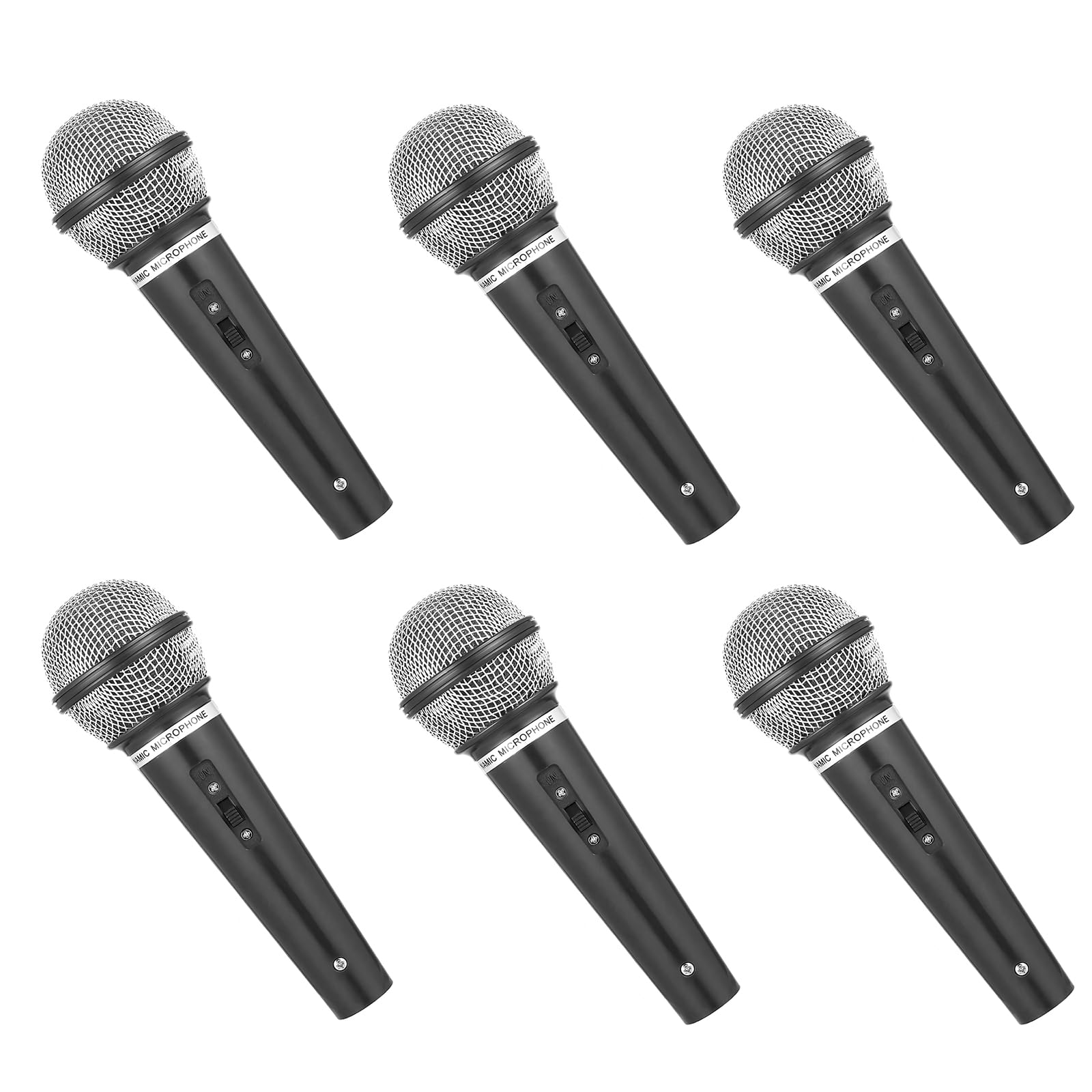 JUFYVO 6 Pcs Fake Microphone Prop Realistic Pretend Mic Plastic Microphone Toy Simulation Karaoke Speech Practice Stage Performance Costume Accessories for Birthday Party Cosplay Favors,17cm