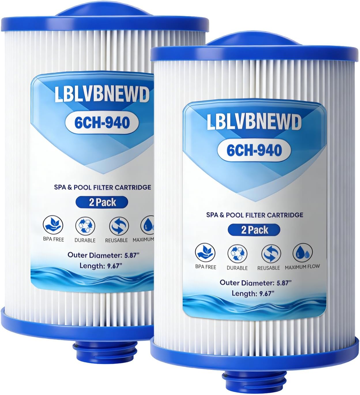 6CH-940 Spa Filter Compatible with PWW50P3(1 1/2" Coarse Thread), 817-0050, Filbur FC-0359, 25252, 03FIL1400, Waterway Front Access Skimmer Pool Replacement Cartridge Filter 2 Pack 5.87"x9.67"