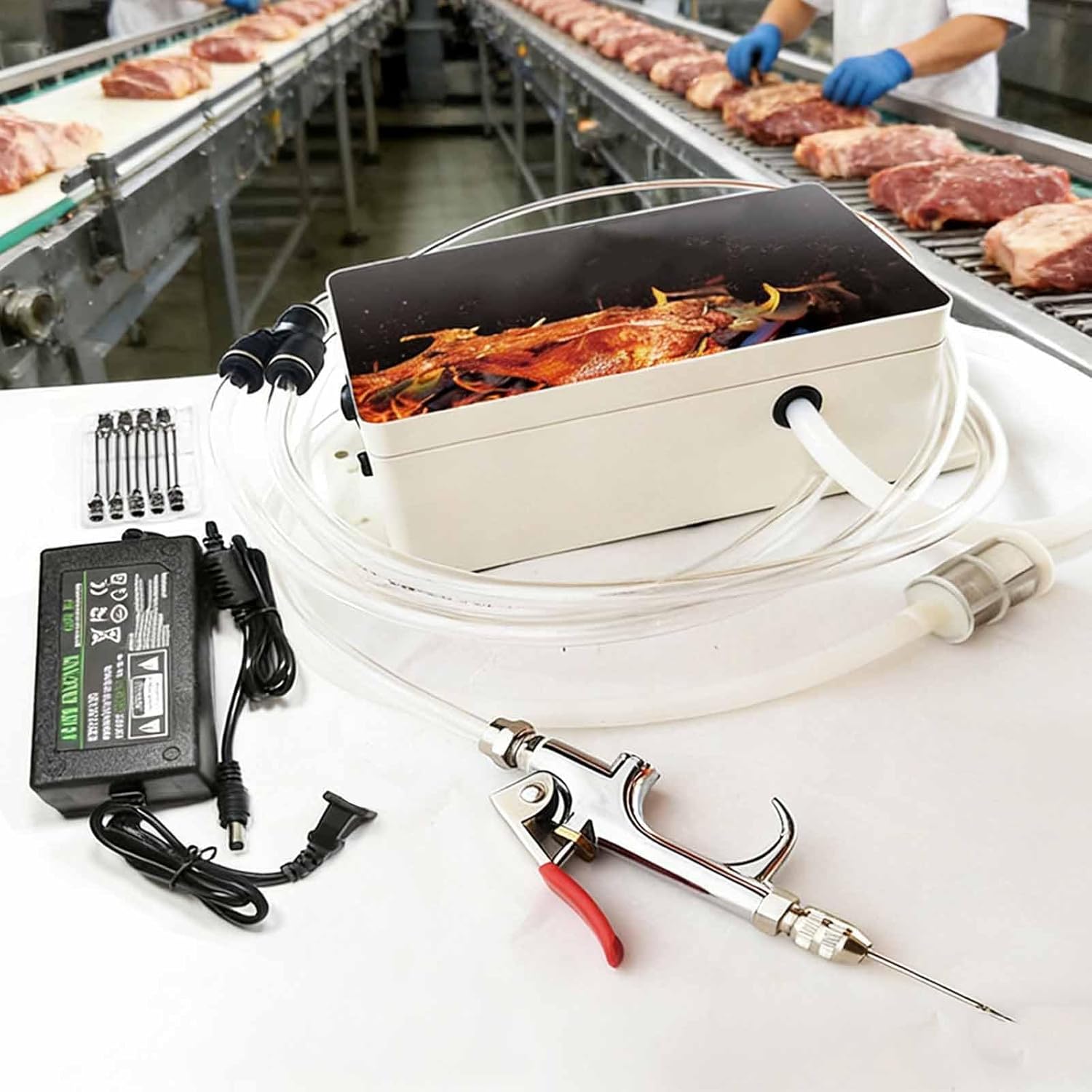 ERICAT High Pressure Electric Meat Injector Gun, 60W Automatic Marinade Injector Syringe Kit, Stainless Steel Marinade Injector Syringe with 10 Needles, Lightweight Flexible, for Grilling/Parties