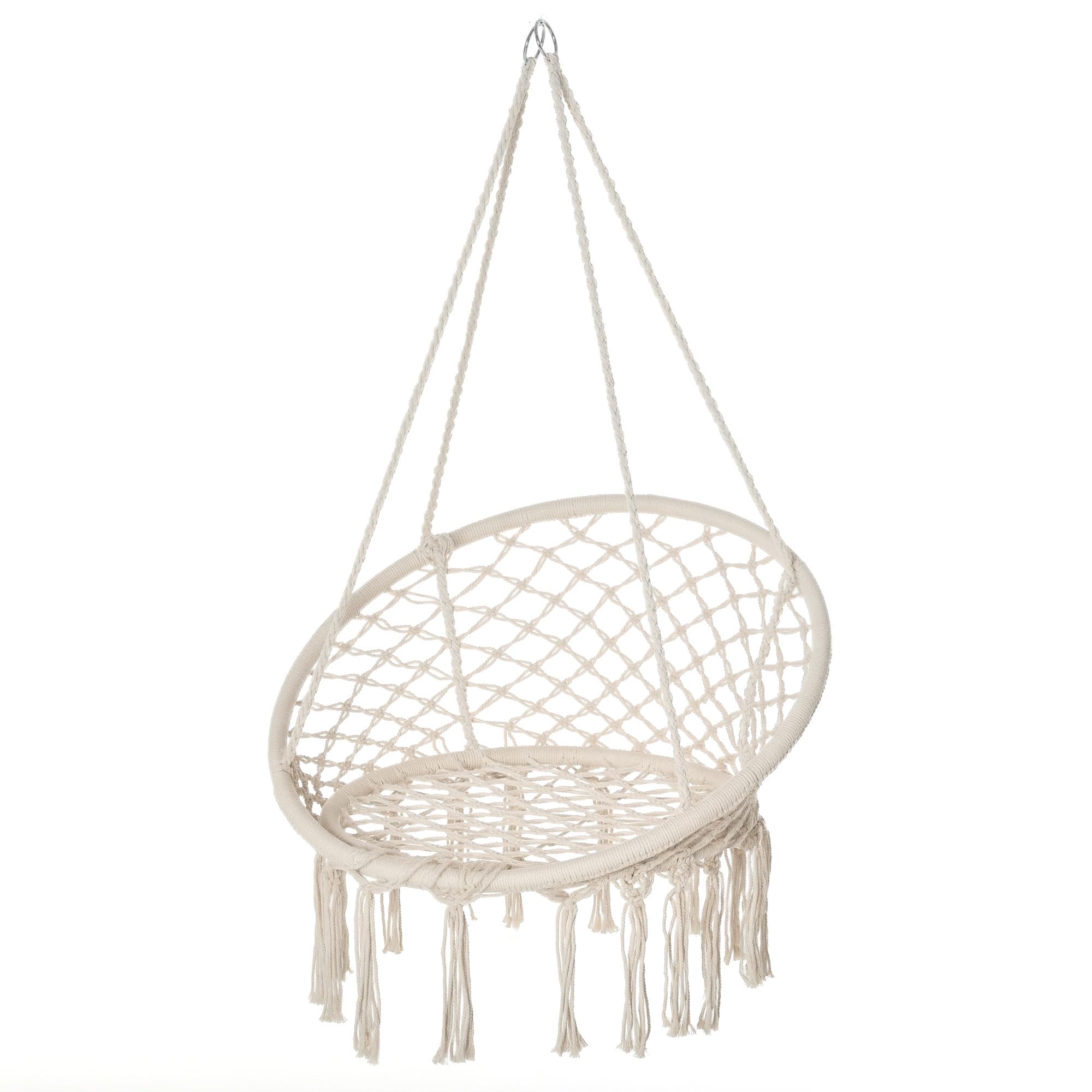 Outsunny Chaise Suspendue Fauteuil Suspendu intérieur extérieur Chaise hamac de Voyage Portable Ø 80 x 42H m macramé Coton Polyester Beige