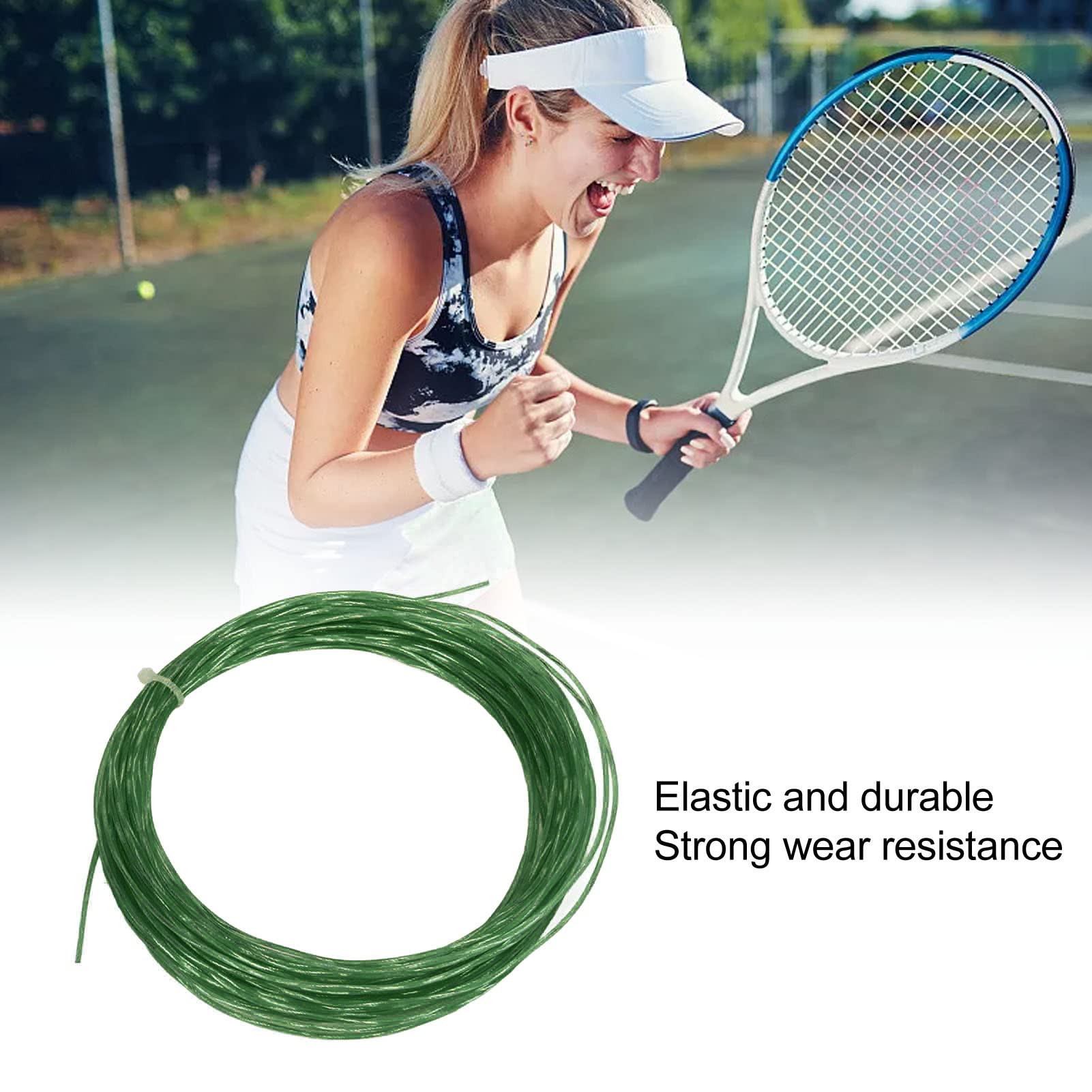 Yuecoom Tennis String Racket String, 12.2m 1.30mm Tennis Rackets String Elastic String Awl for Tennis Nylon Titanium Tennis Racquet Wire Replacement for Sports(green)