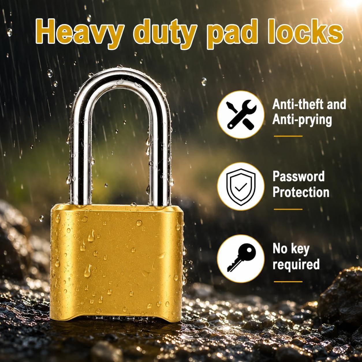 Heavy Duty 4-Digit Combination Padlock Brass | Resettable Code Lock with 10,000 Combinations & 8mm Alloy Steel Long Shackle | High Security Metal Padlock for Gym, Locker, Gate & Travel (Gold) — Amazon image 7