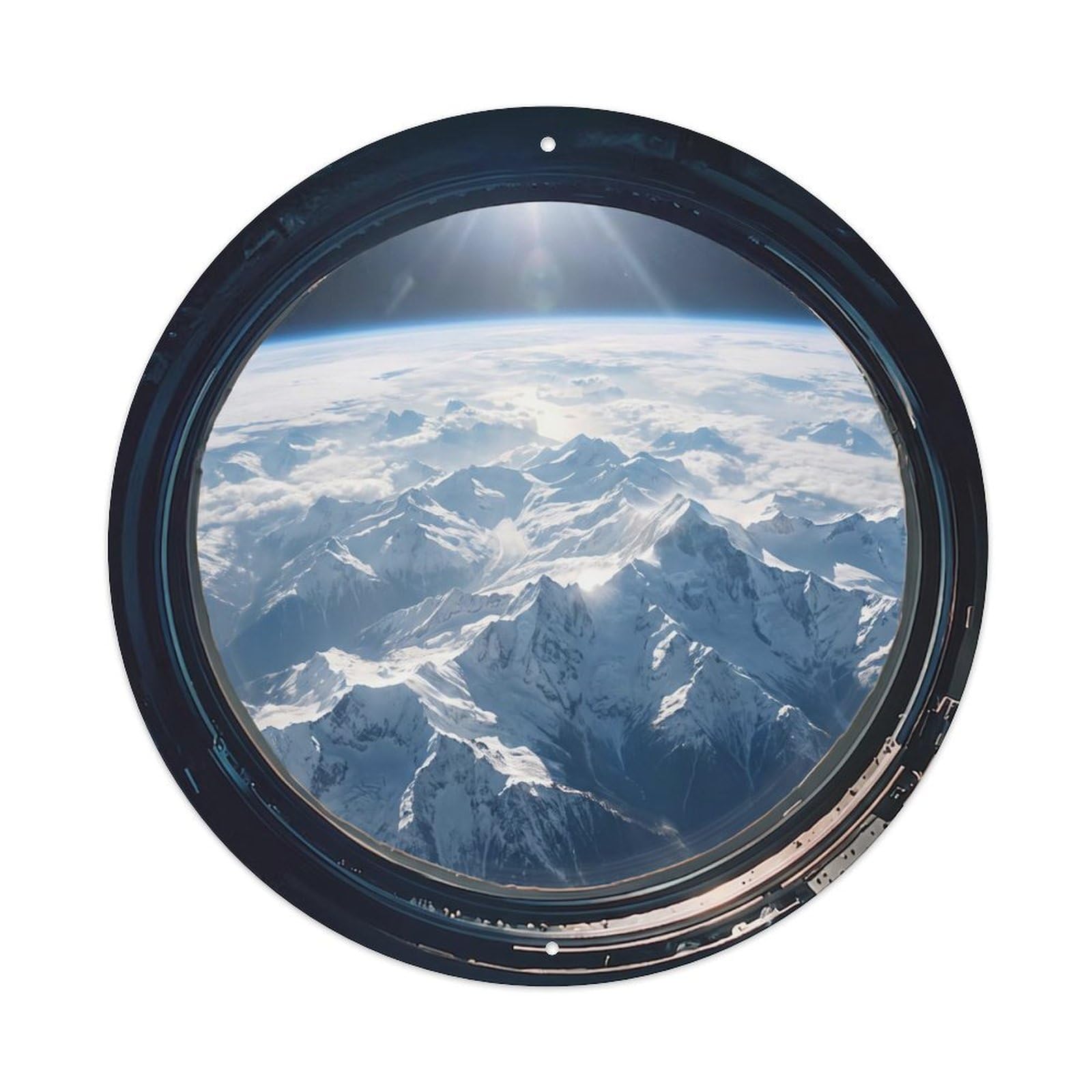 Metal Tin Sign Earth Mountain Ranges from Space Station Porthole