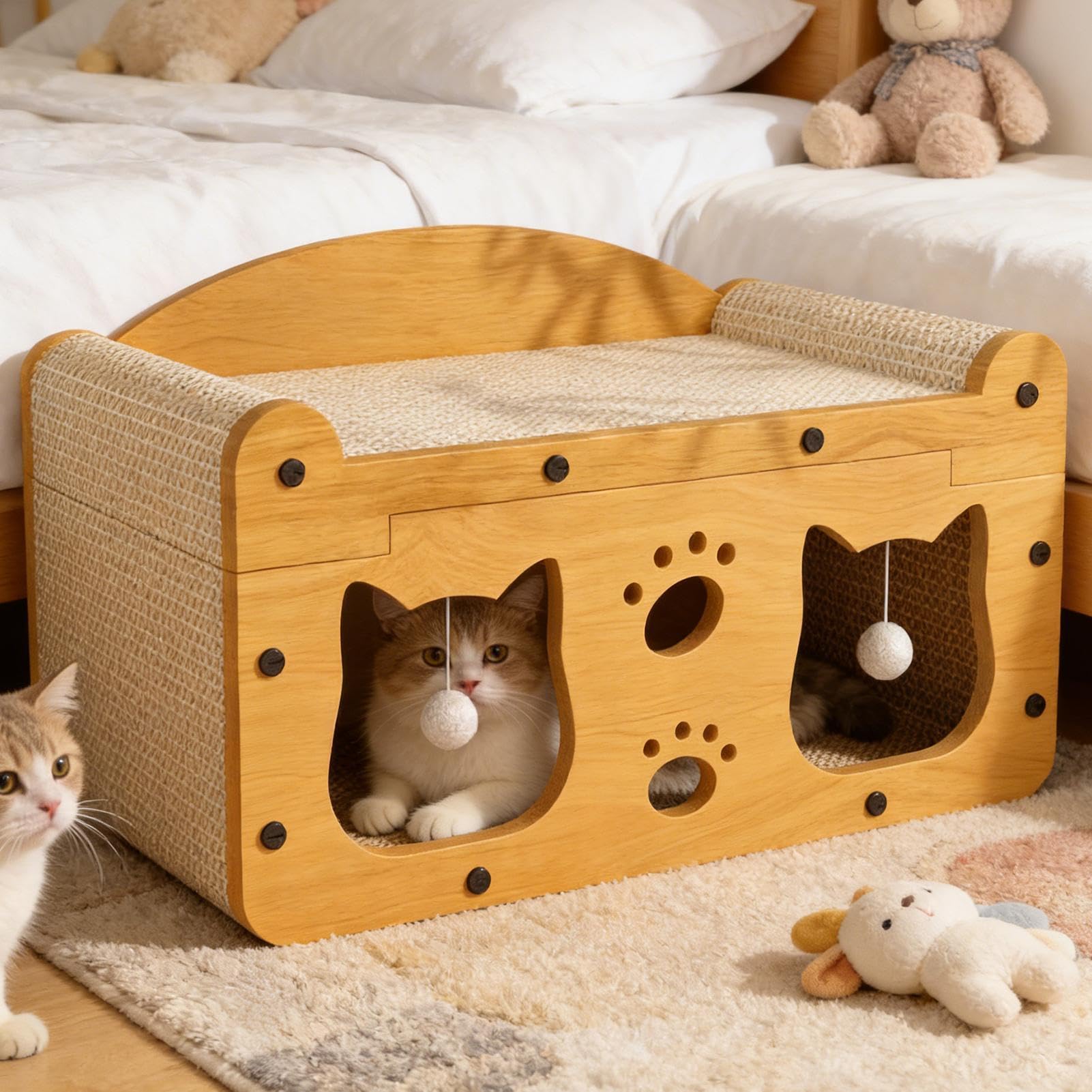 Cama Rascador para Gatos Sofá Interactivo Antideslizante Multifuncional con | Casa de Cartón para Gatos para Disfrutar en Familia en Interior, Exterior, Salón o Viajes