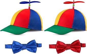 Sintege 2 Pcs Adult Propeller Hat Helicopter Baseball Cap Funny Clown Hat 2 Pcs Pre-Tied Satin Bow Tie Adjustable