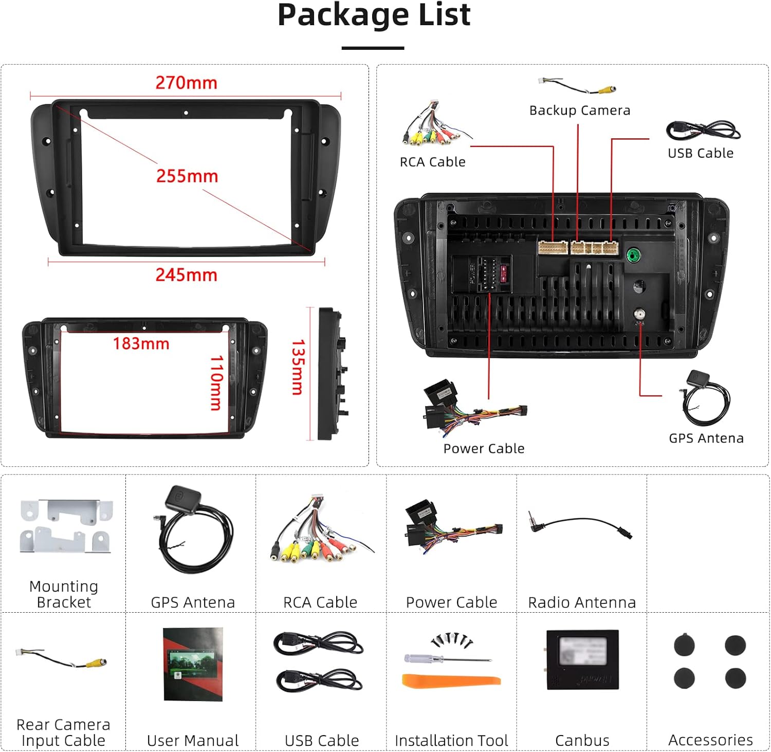 Example of the split-screen function on the car stereo, showing two applications simultaneously.