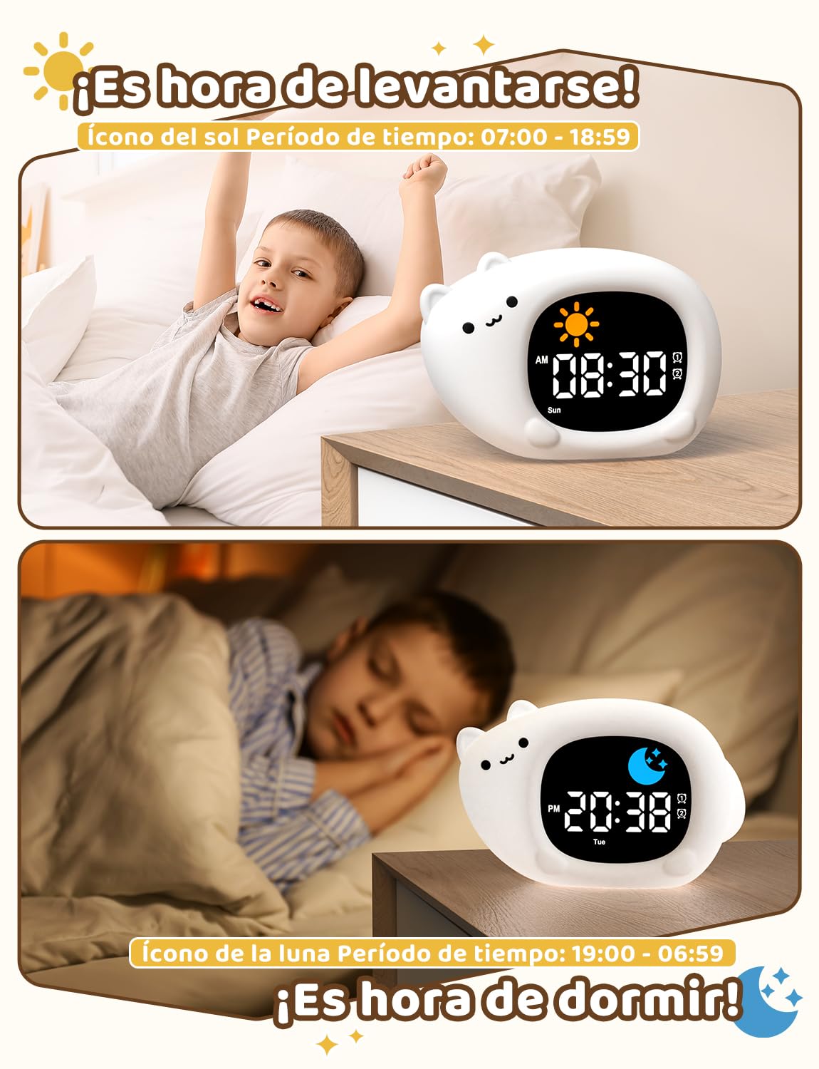 Yissvic Despertador infantil para principiantes en la escuela, despertador para niños con luz nocturna, modo de repetición, visualización de fecha, bebé, silencioso, despertador para niñas, habitación