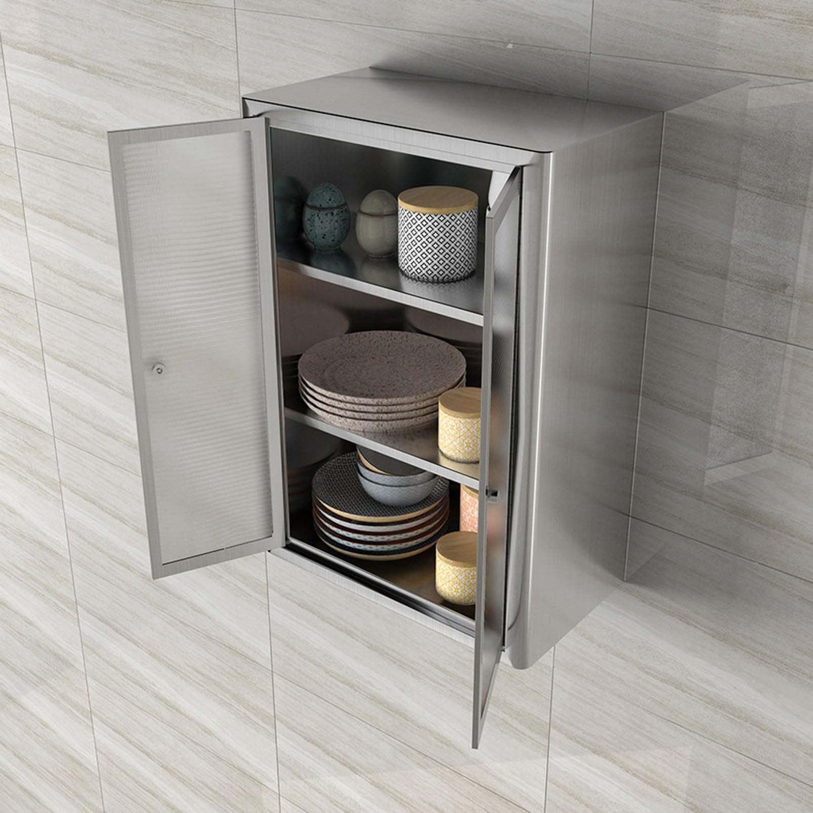Armoire Murale en Acier Inoxydable, Organisateur Peu encombrant pour Placard de Cuisine avec étagères réglables, Armoire à Pharmacie de Salle de Bain avec Portes vitrées