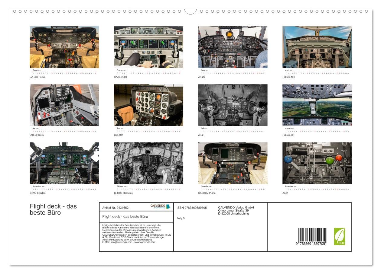 CALVENDO - Flight deck - das Büro (hochwertiger Premium Wandkalender 2027 DIN A2 quer), Kunstdruck in Hochglanz: Entdecken Sie die Flight deck von klassischen und modernen Flugzeuge und Helikopter in