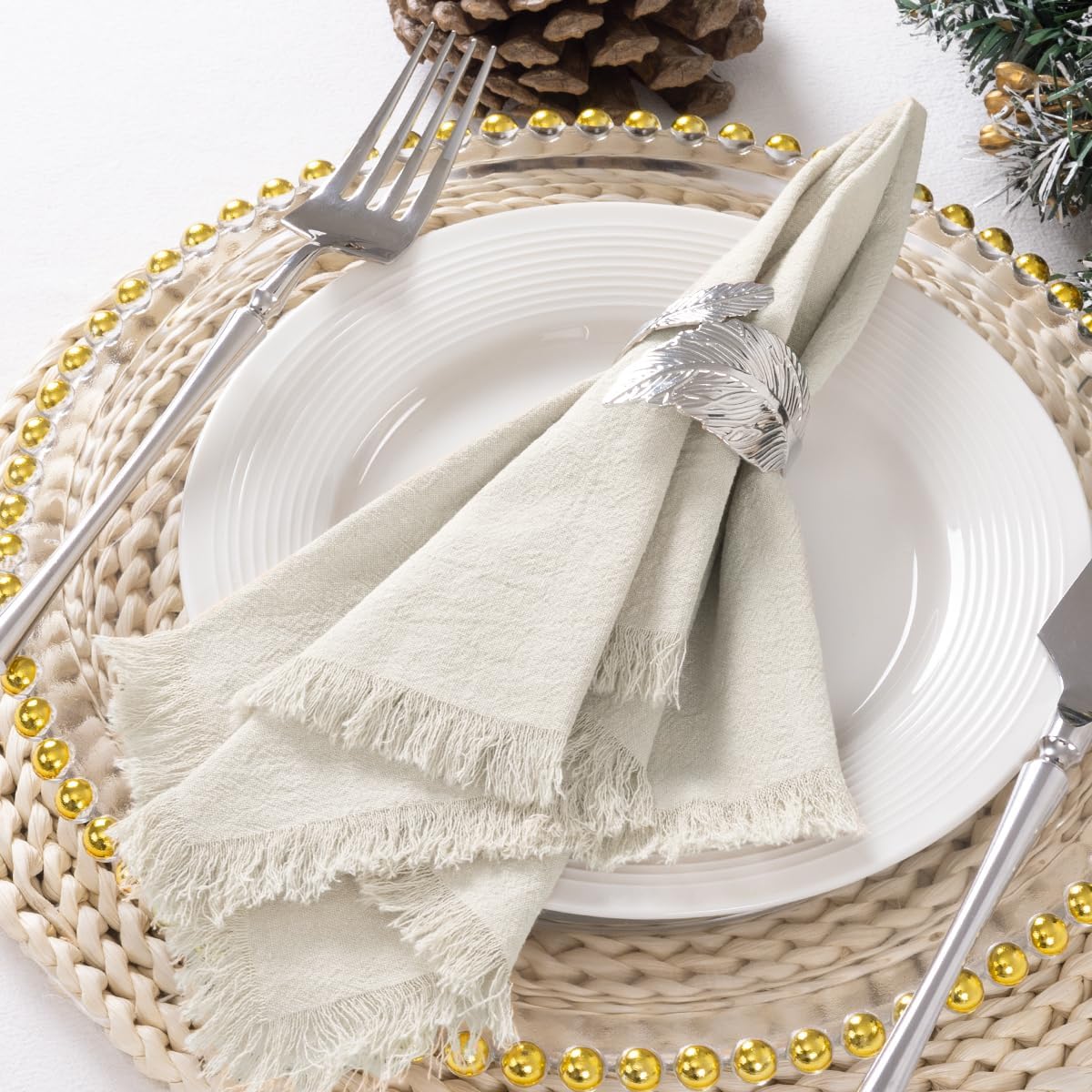 DeZerlor Beige Summer Cotton Linen Washable Cloth Napkins Set of 6 image 2