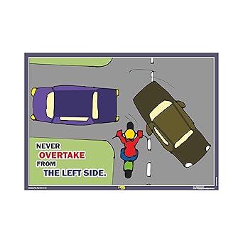Mr. Safe - Never Overtake from the Left Side Poster on Road Safety Hard Plastic Lamination A3 (11.7 inch X 16.5 inch)