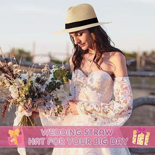 Miniatura 5 de Silkfly 12 sombreros de paja Panamá enrollables, sombrero de ala ancha, sombreros de sol para mujer, verano, playa, viajes, fiesta, disfraz (beige)