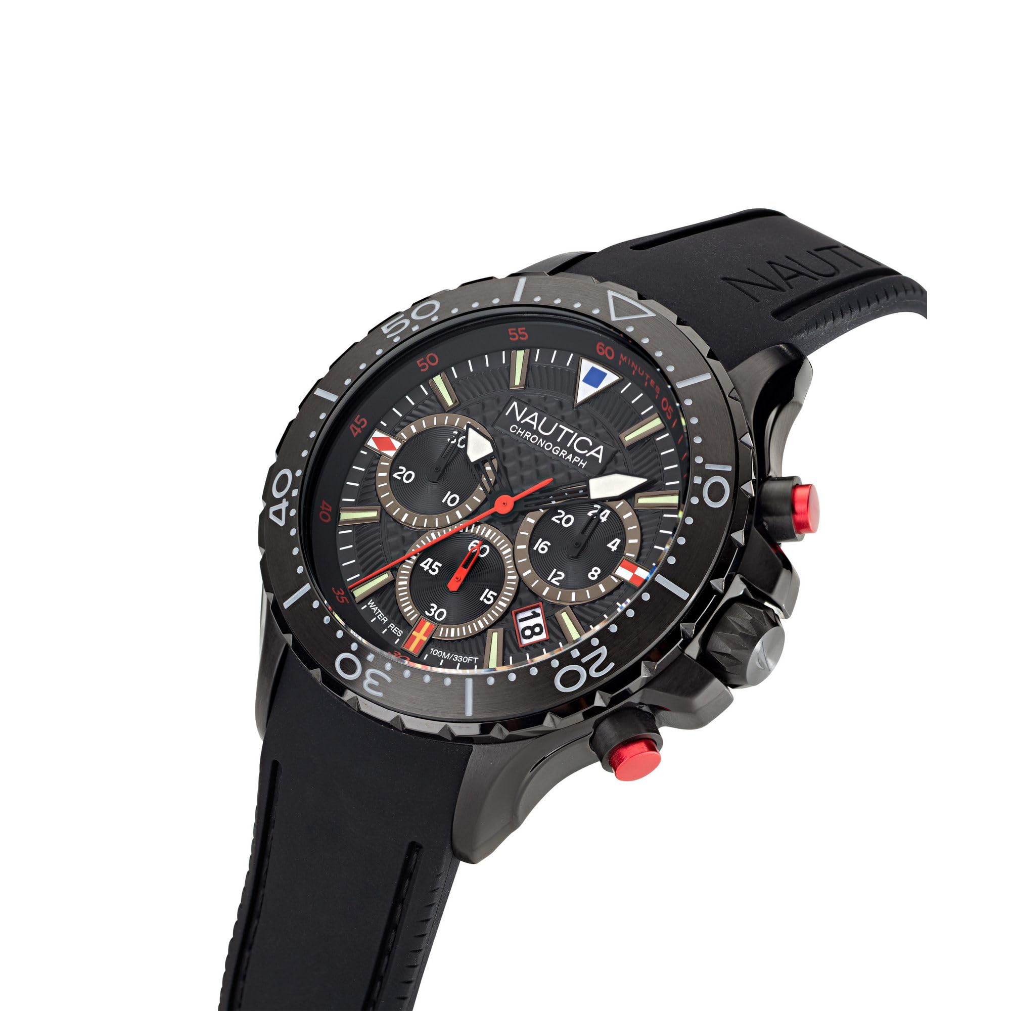 Nautica NST - Orologio da uomo con cinturino in silicone nero cronografo (modello: NAPNSF202), nero, moderno