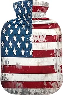 Wajiw Hot Water Bottle with Cover 1L Warm Water Bottle for Hot and Cold Compress Hot and Cold Therapies,Hand Feet Warmer,American Flag