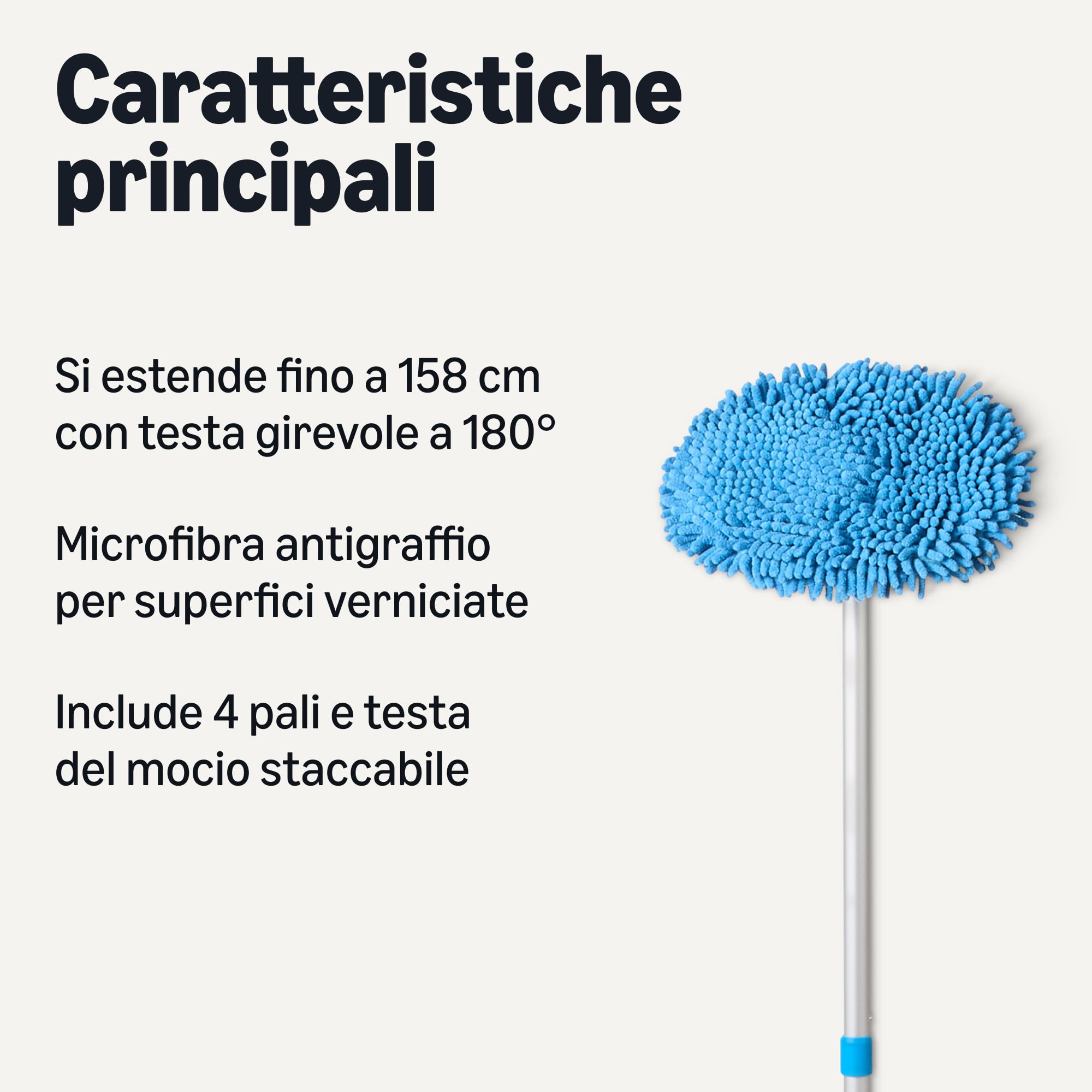 Amazon Basics Spazzola Telescopica per Lavaggio Auto, Manico Lungo estendibile fino a 158 cm, Guanto in Microfibra, Kit Pulizia per Auto, Furgoni, Camion, Blu