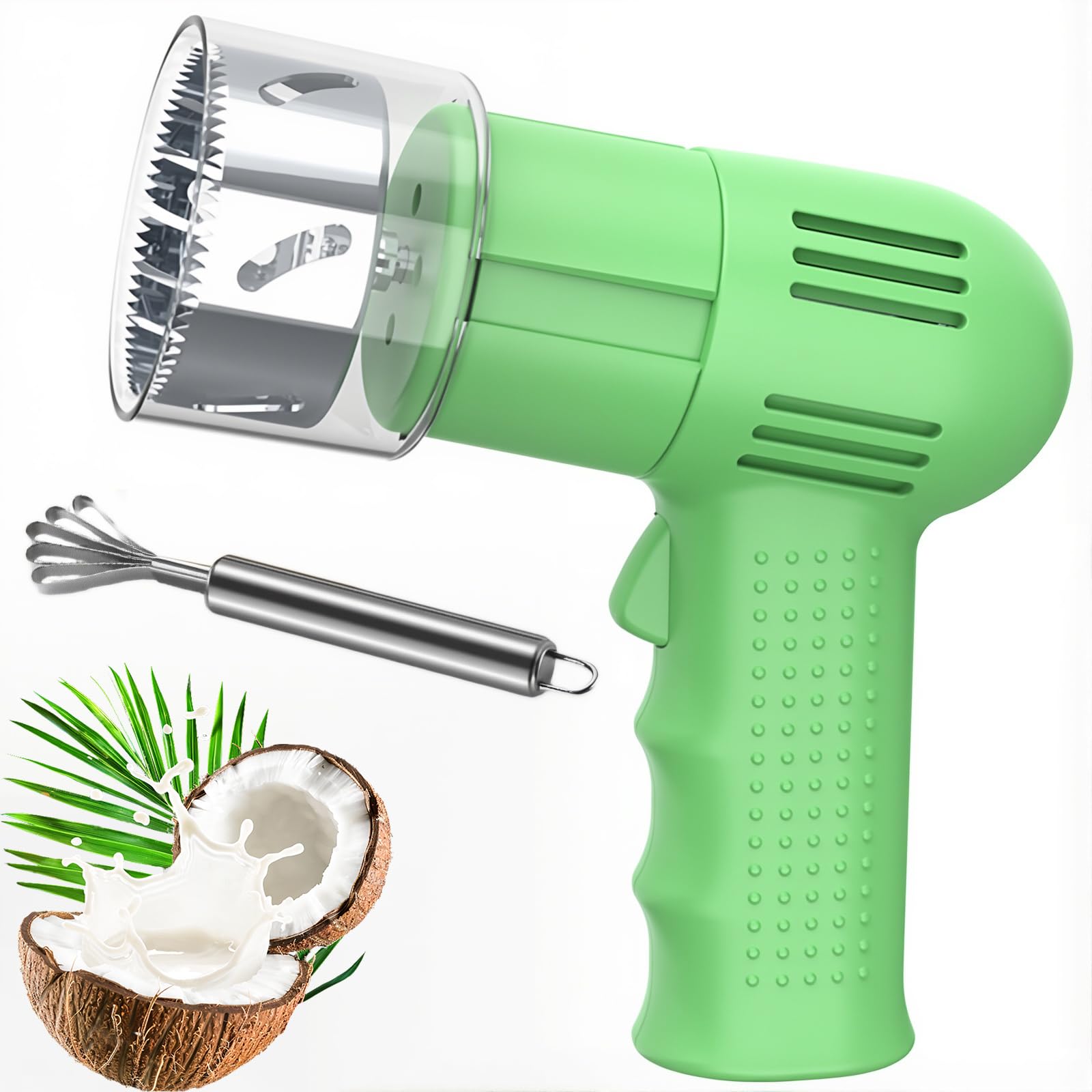 GYKOZY Electric Coconut Opener Tool, 2000mAh Cordless Design, Easy to Clean Coconut Grater with Scraper for Juices, Restaurants, and Shops (Green)