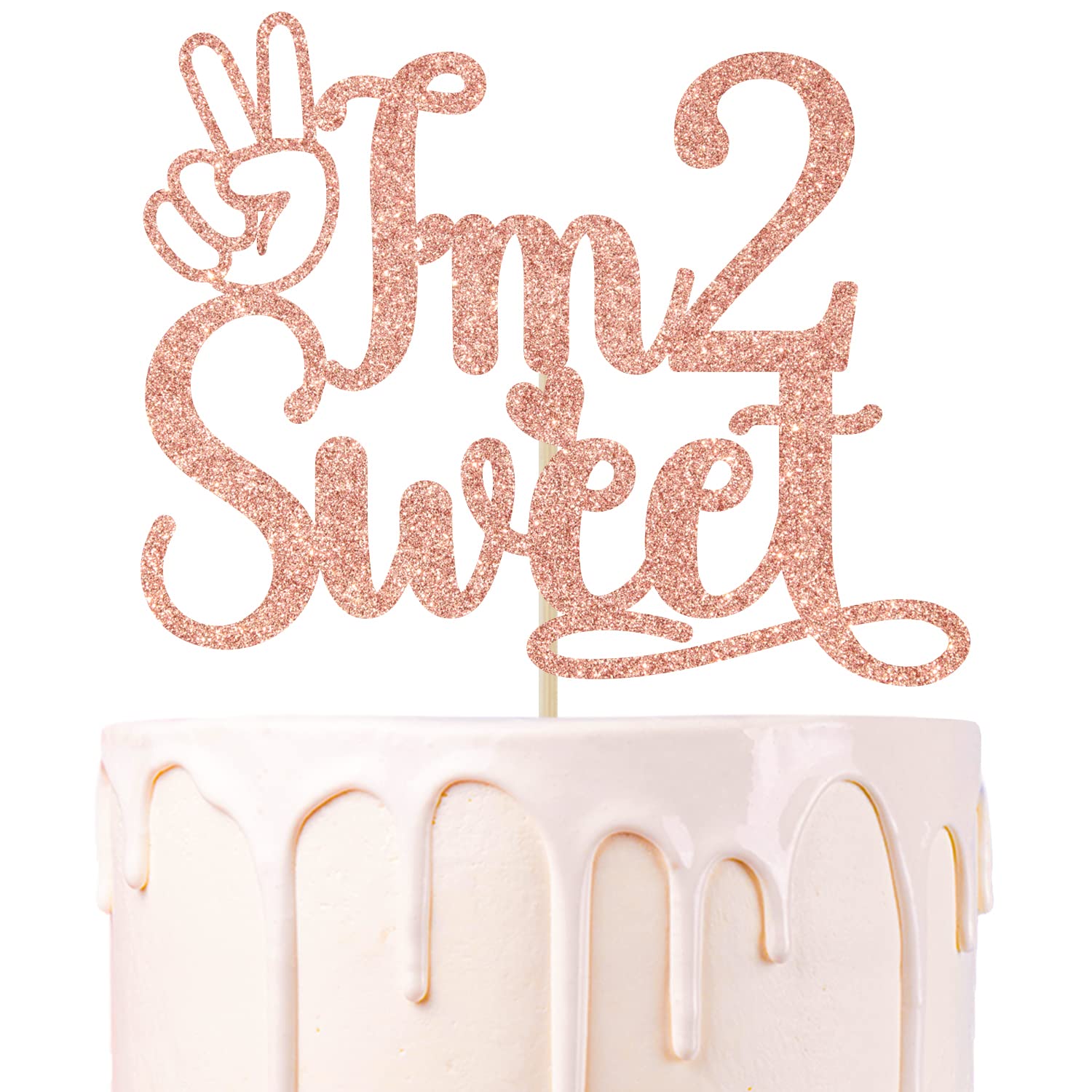 Gltter I'm 2 Sweet Cake Topper - 2nd Birthday Cake Decorations for Photo Booth Props, Best 2nd Birthday Party Supplies Rose Gold