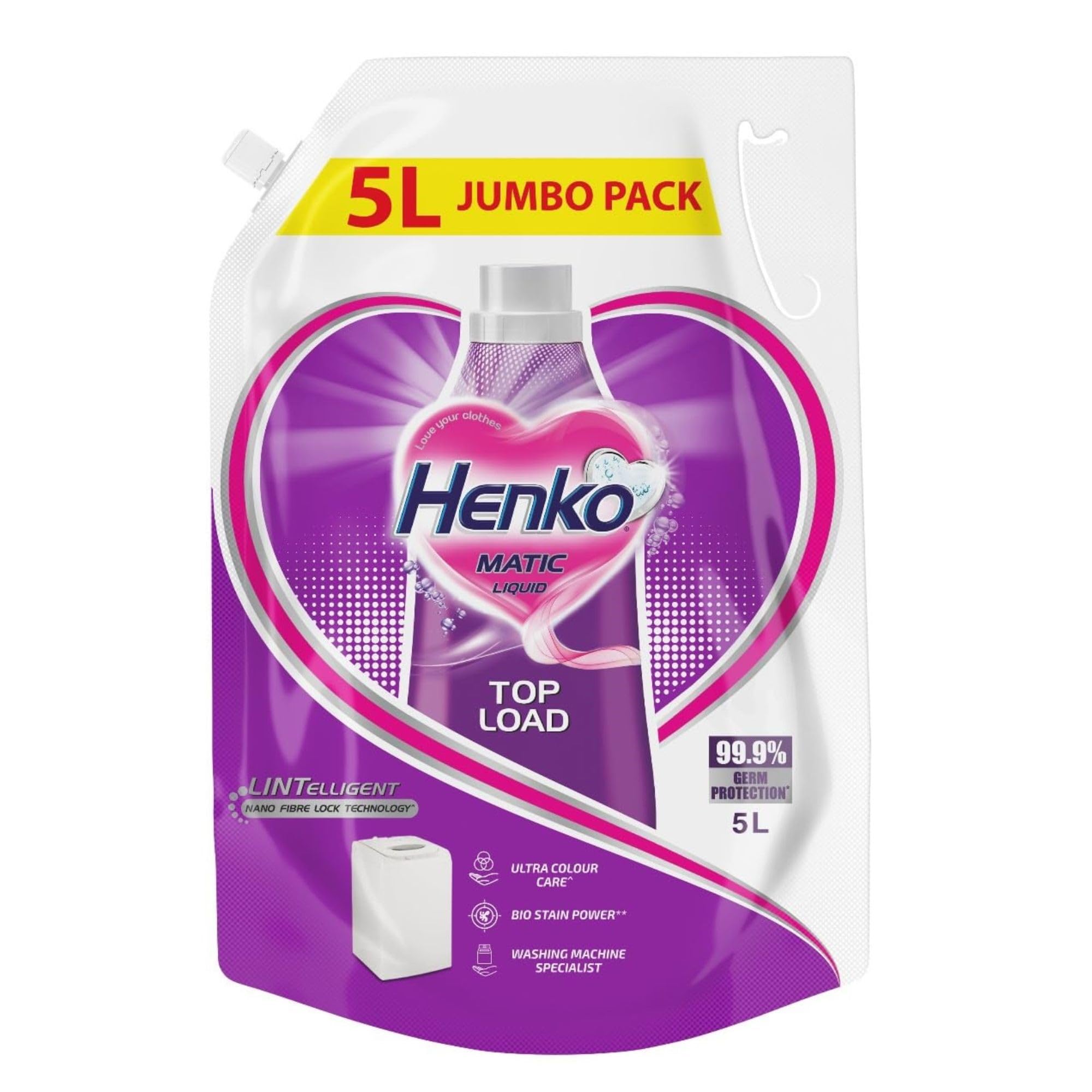 Henko Matic Top Load Liquid Detergent - 5L Jumbo Pack with Nano Fiber Lock Technology, 99.9% Germ Protection, Bio Stain Power & Ultra Color Care which maintains the Newness, Color & Shine-picture-19