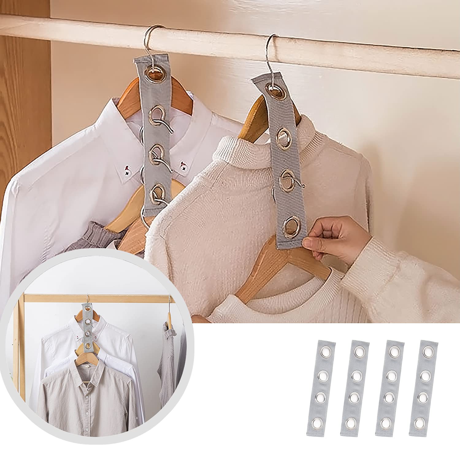 4 PCS Space Saving Closet Hanger Connector Extender Organizers - Odorless Wonder Space Saver Hanger Extension Connections - Clothes Hanger Magic Cascading Band