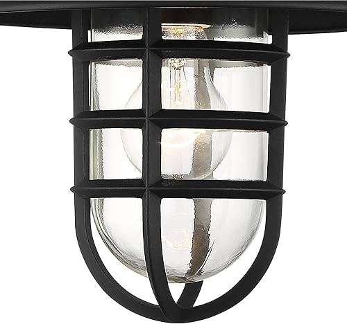 Miniatura 9 de John Timberland Marlowe - Juego de 2 lámparas de pared rústicas industriales náuticas para exteriores, jaula negra con capucha de 13 pulgadas,