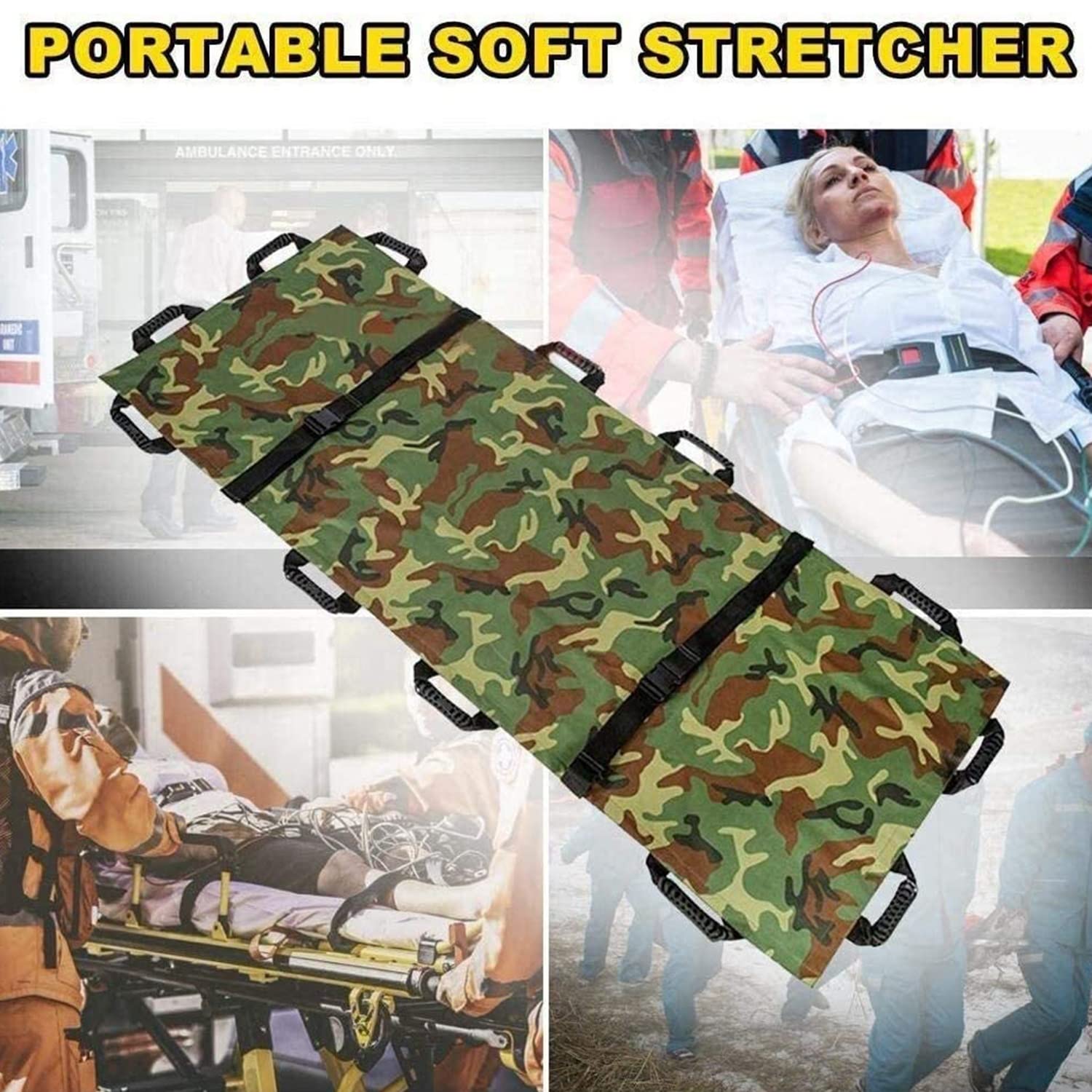 Nouvelle civière souple portable de renforcement de Premiers Soins Brancard, Pliage 12 Poignées Épaissie Étanche Civière de Premiers Secours avec Sac à Main pour Hôpital, Clinique, Maison, Ambulance