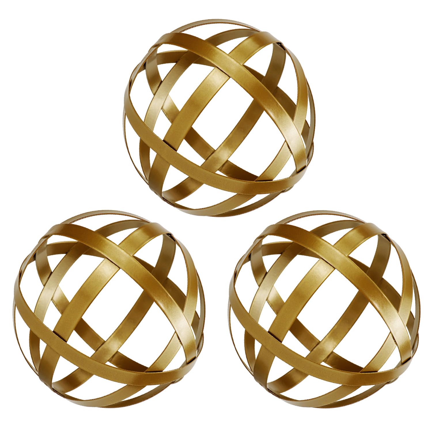 Kesywale 3.3 Inch Decorative Spheres Set of 3, Metal Band Decorative Balls Orbs Metal Spheres Home Decor Accents Dining Table Centerpieces for Living Room Bedroom Kitchen Office Coffee Table (Gold)