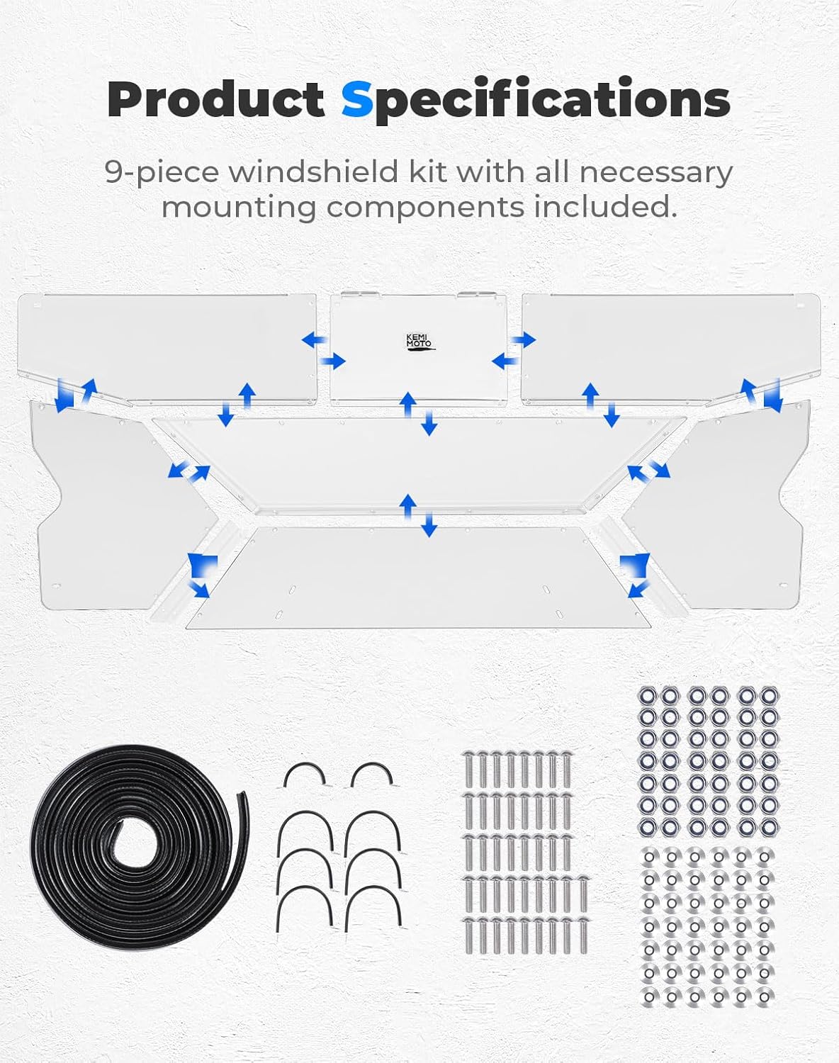 KEMIMOTO Scratch-Resistant Rear Windshield Compatible with 2023 2024 2025 Pioneer 1000-6, Better Sealing, No Water Leak, 1/5’’ Thick PC Material UTV Back Window, 9-Piece Assembly, Accessories