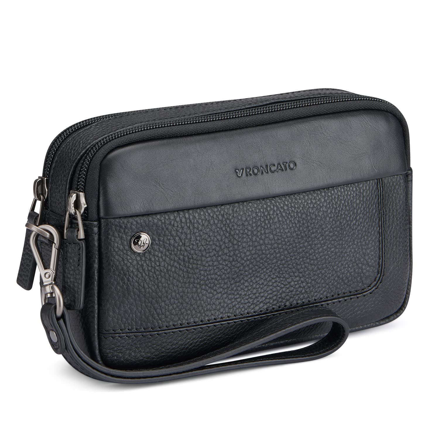 RONCATO Alaska pochette uomo vera pelle con zip Nero
