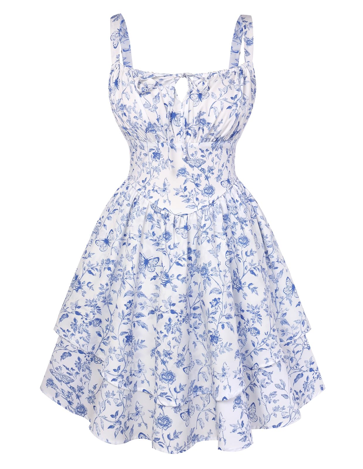 Scarlet Darkness Floral Mini Corset Dress for Women Teen 2026 Summer Spring Flowy A-Line Sundress with Pockets: Medium Blue Leaf Pattern