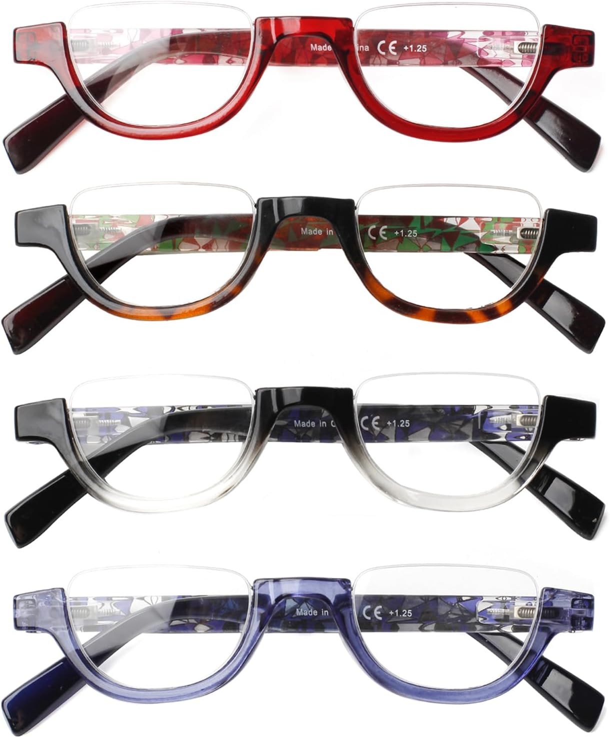 4 Pairs of Colorful Fashion Half Moon Frame Reading Glasses Spring Hinge Male and Female Readers - Image 7